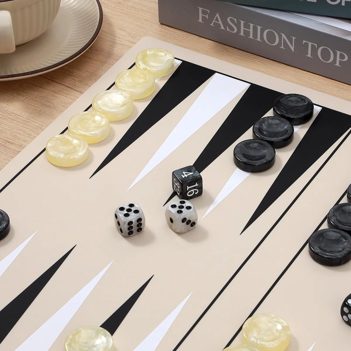 Backgammon Set, Premium Silicone Backgammon Classic Board Games for 2 Players, Foldable Portable Travel Game Set with Carrying Storage Bag (Khaki)