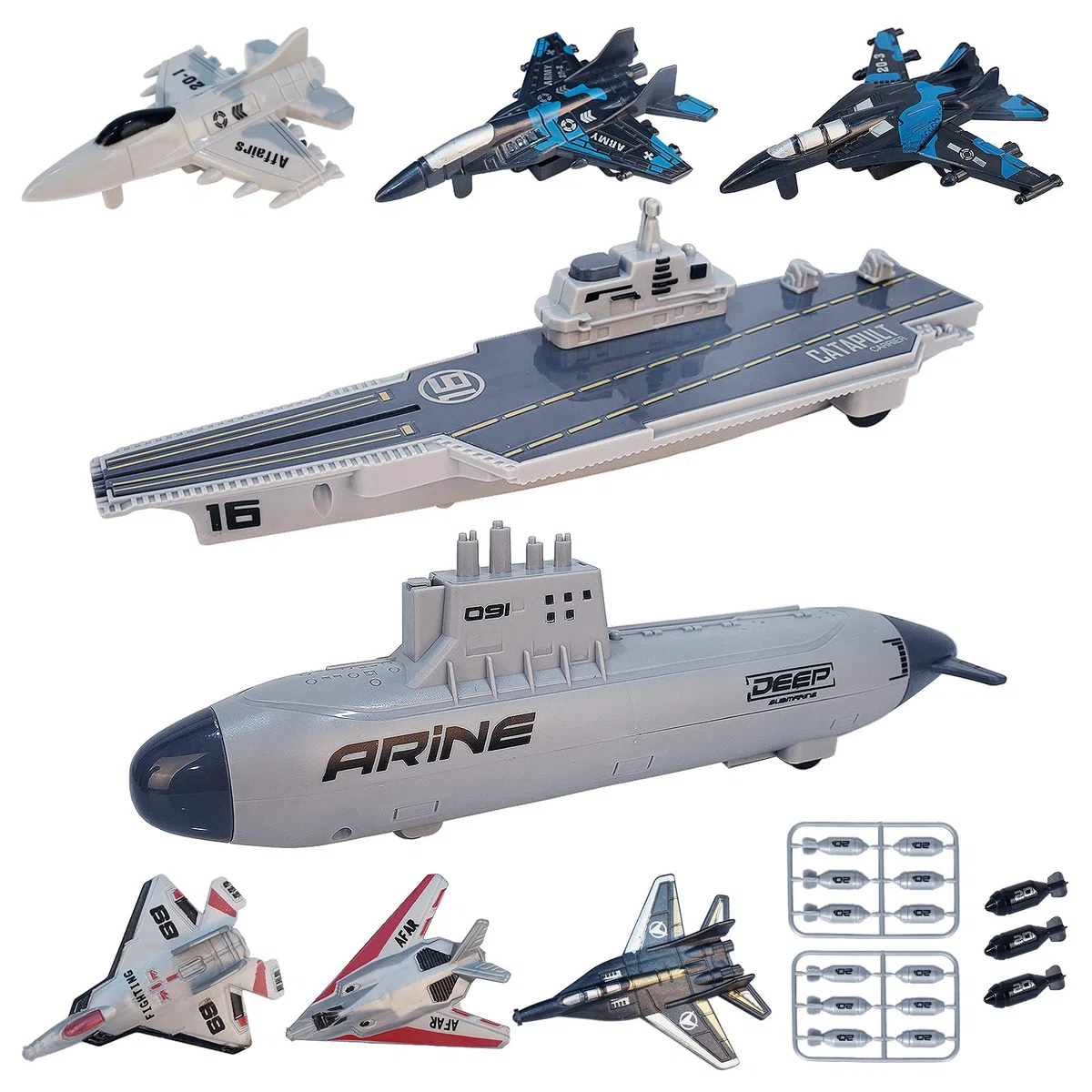 VBACALA Jouets Militaires Navals,Ensemble dejouets Porte Avions pour Enfants, Avions de Combat cuirassés avec Fonction de Repli, jouetsmilitaires U Boat
