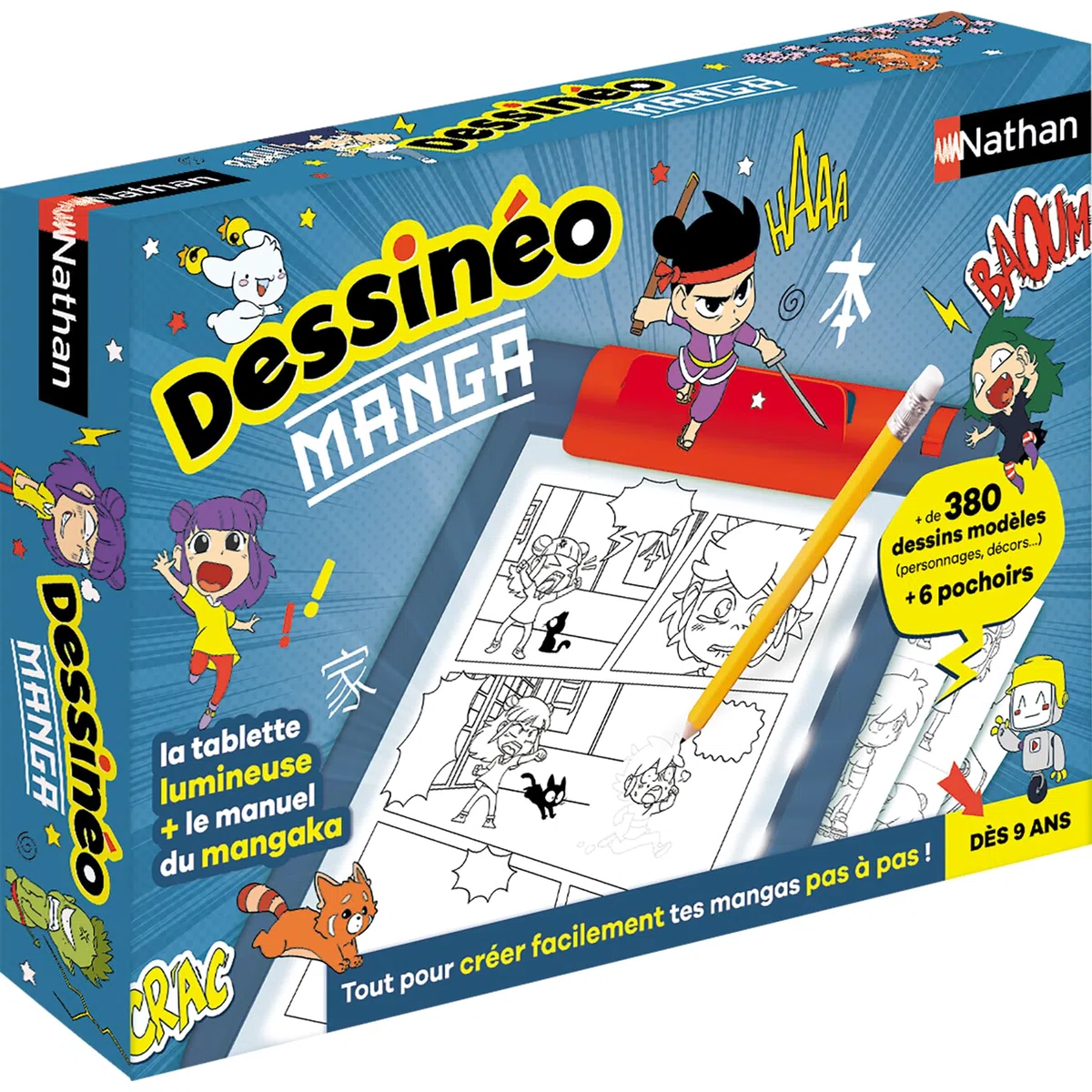Nathan - Dessinéo Manga, Tablette Dessin Enfant dès 9 Ans, Tablette Lumineuse pour Créer Ses Manga, Mangaka, Loisir Créatif Enfant, Apprendre à Dessiner, Méthode Pas à Pas, 380 modèles