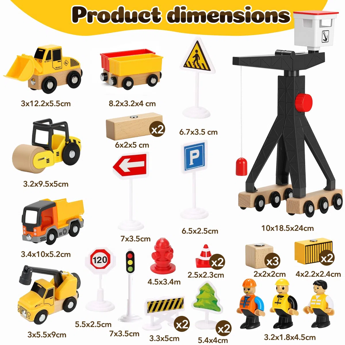 Jouet Enfant 3 Ans Véhicule Chantier Jouet en Bois,29 Pcs Engins de Chantier Enfant avec Grue Jouet Creuseur Camion-Benne Rouleau Routier Panneaux de Signalisation Cadeau Garçon 2 3 4 5 6 Ans