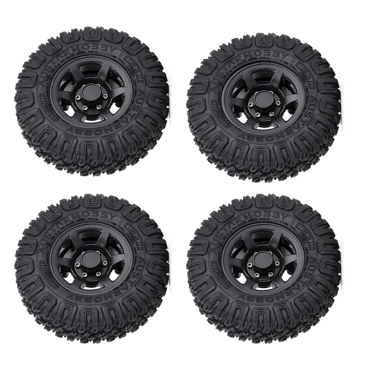 KINGCOO Lot de 4 pneus radiocommandés en caoutchouc 1,55" avec jantes en plastique Beadlock pour voiture 1/10 RC Crawler Car pour Axial AX90069 D90 TF2 Tamiya CC01 LC70 JIMNY Pièces de mise à niveau