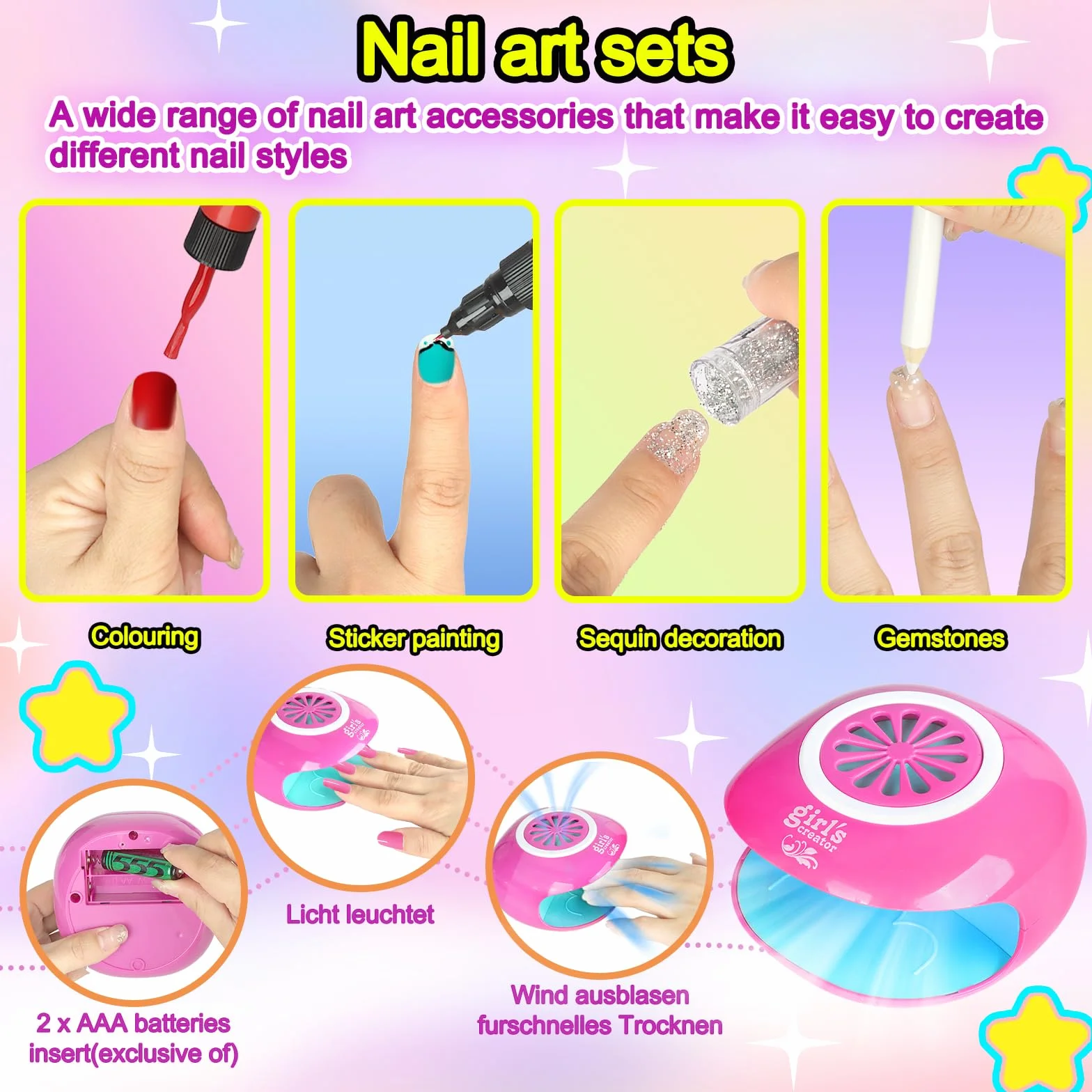 UCAMP Kit Manucure Enfant, Vernis à Ongles pour Fille, Sèche Ongles, Nail Art Jouet Cadeau pour Filles 7-12 Ans