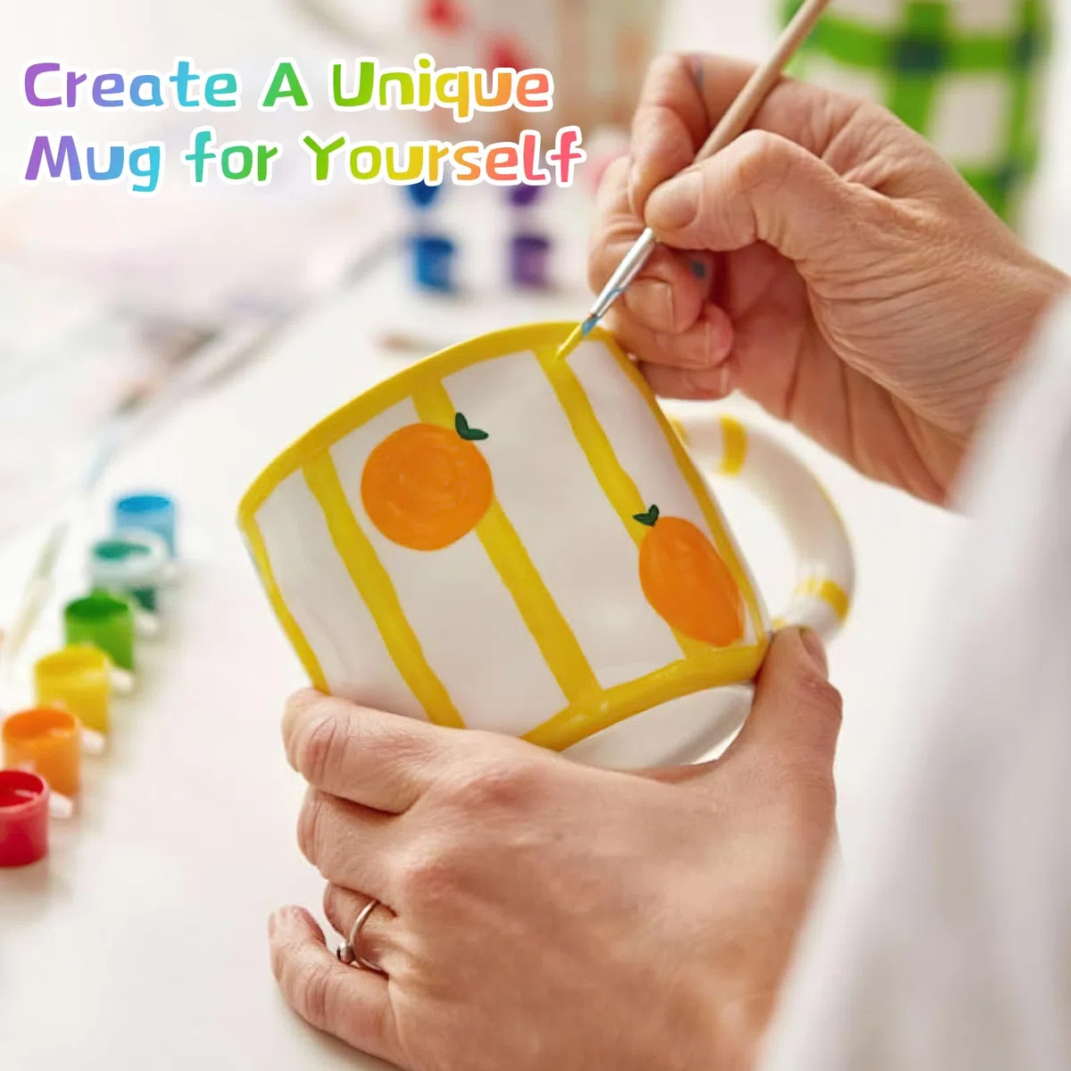 Kit de Peinture sur Céramique, 2 Tasses à Peindre en Céramique Blanche Set avec Peintures, Pinceaux et Peinture, Kit Mug Peindre Cadeau DIY, Kit de Bricolage pour Adultes et Enfants