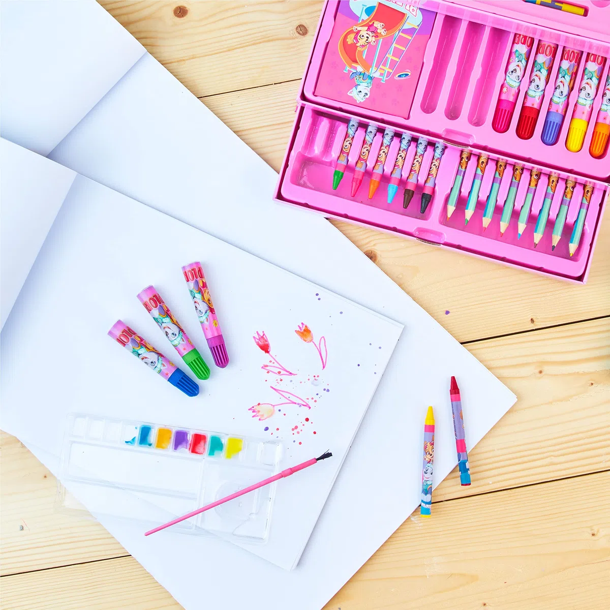 Paw Patrol Set de Coloriage Pat Patrouille - Coffret Peinture et Coloriage Enfant (Rose)