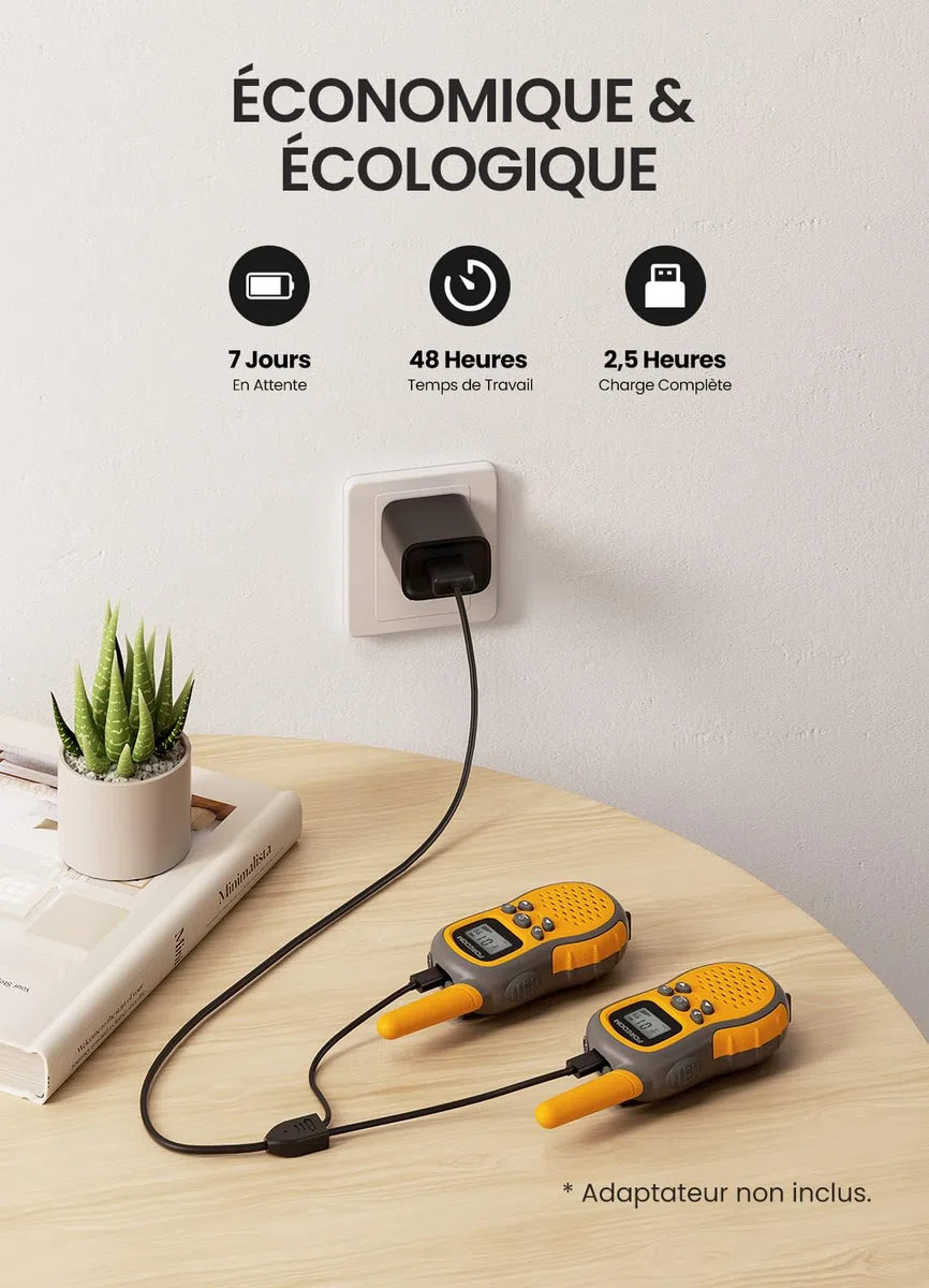 FOREDOM Talkie Walkie Enfants Rechargeable, Talkie-Walkie Longue Portée pour Garçons & Filles de 3-12 Ans avec Lampe, Lot de 2 - Orange