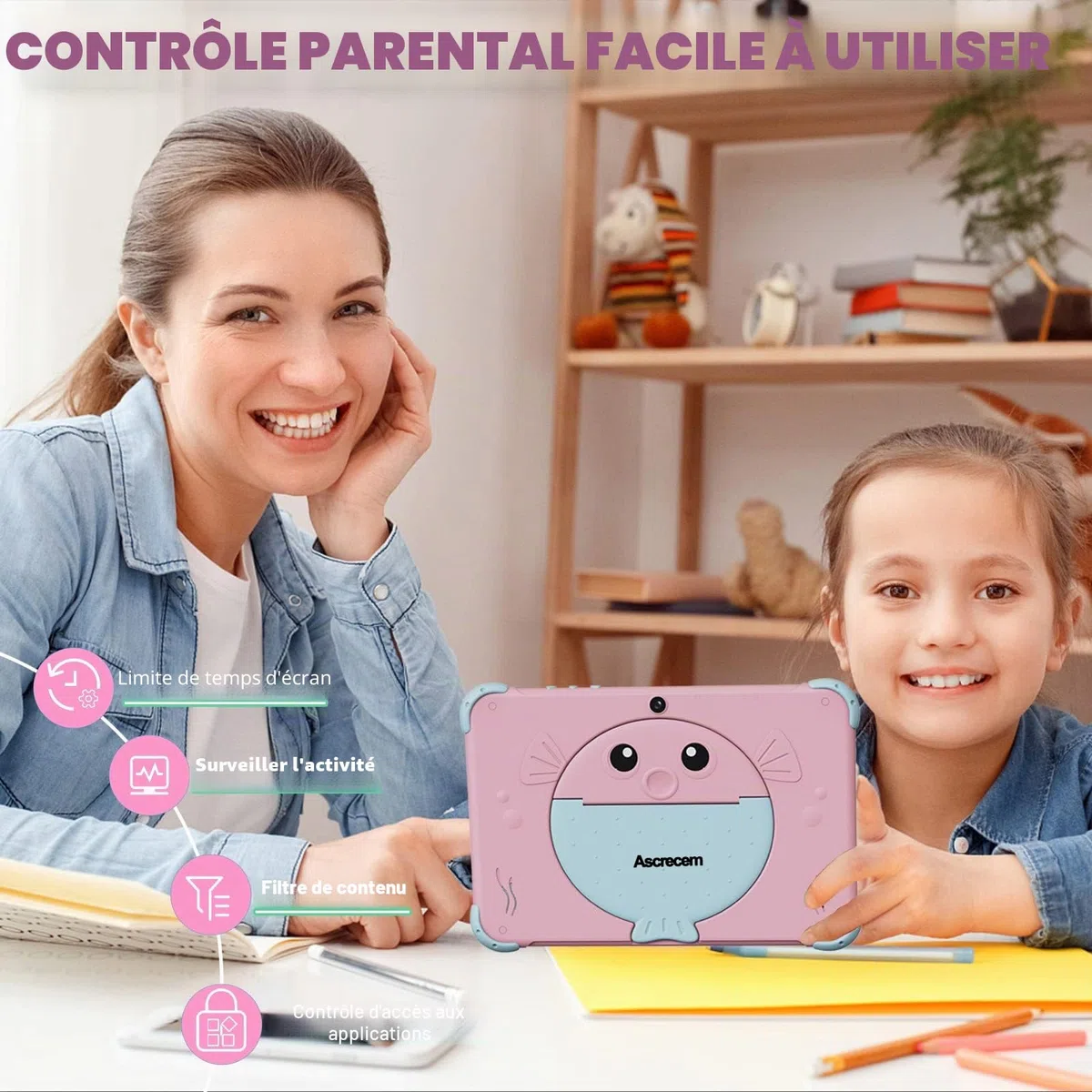 ascrecem Tablette Enfants KIDS707A-708 (Or Rose)