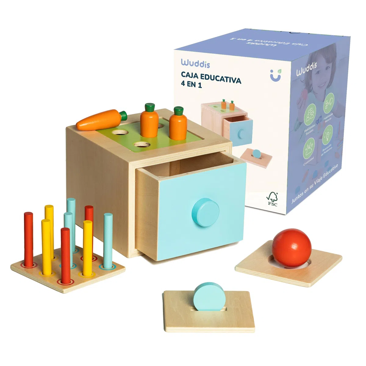 Cube D'activité Bébé 4 en 1 - Jouet Montessori 1 an - Jeux de Motricitée, Peinture Écologique et Bois Certifié FSC, Idéal pour l'Apprentissage et Le Jeu en Toute Sécurité