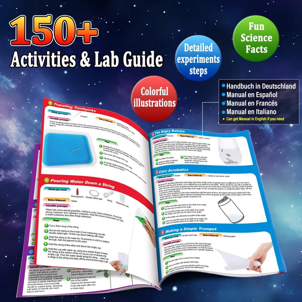PATIFEED 150 Expériences Scientifique Chimie Enfants, Activités Laboratoire, Kits Éducatifs et Jeux Science, Éruptions Volcanique, Idées de Cadeaux d'anniversaire pour Garçons et Filles