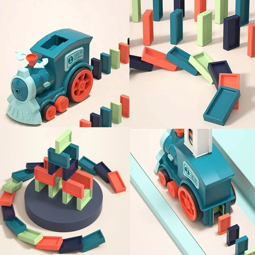 Jouet de Train Domino,120 pièces de Blocs Électrique Train,Jouets de Construction et d'empilage,pour Filles et Garçons 3 Ans et Plus