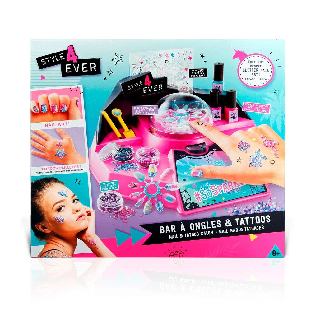 Canal Toys – Style 4 Ever Bar à Ongles – Coffret Manucure et Nail Art pour Enfants – Vernis, Paillettes, Stickers, Faux Ongles & Tatouages – Activité Créative et Tendance dès 6 Ans – Réf. OFG 163