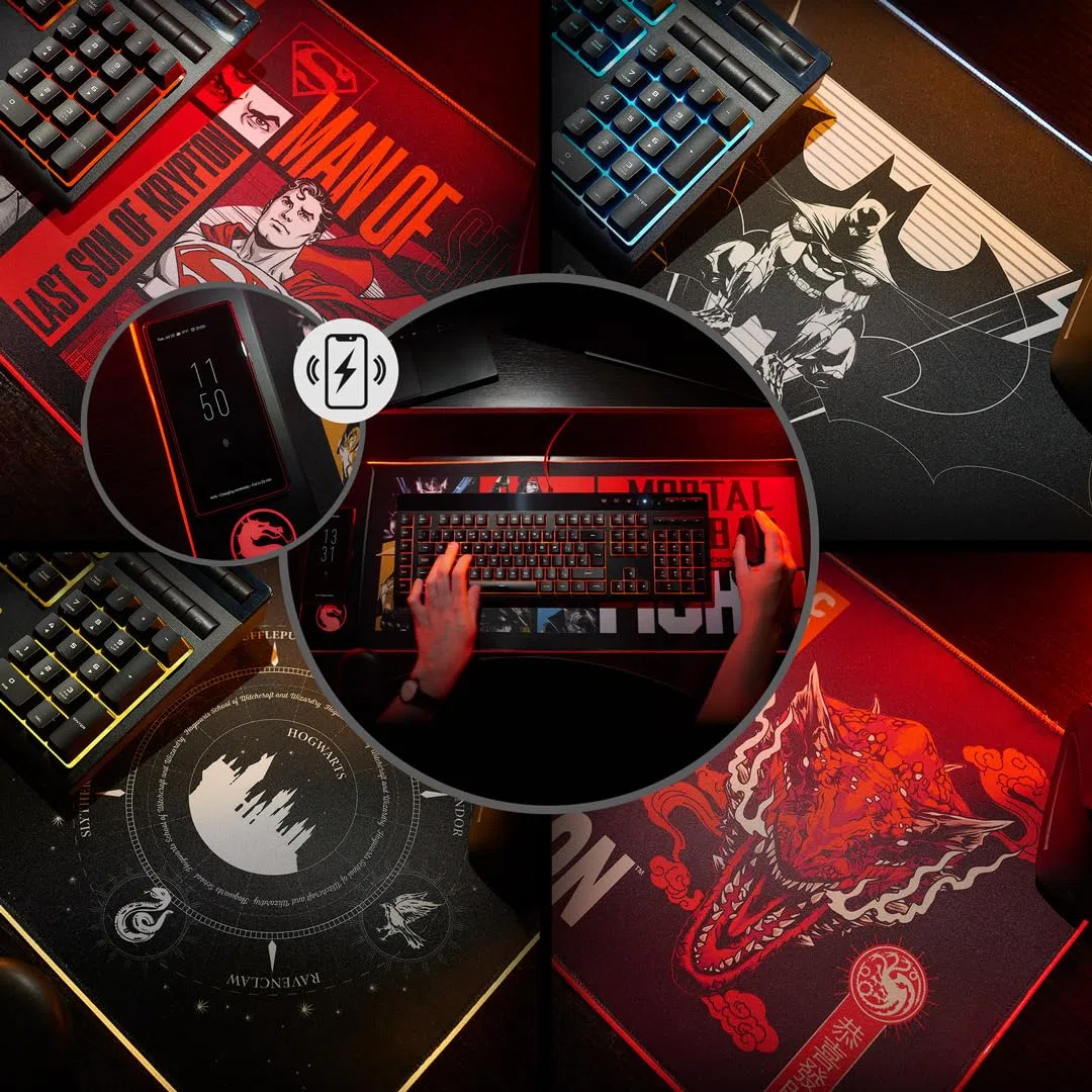 Numskull Power Idolz Tapis de Jeu Harry Potter XL RGB avec Chargeur sans Fil 15W | LED Personnalisables, antidérapant, résistant aux éclaboussures