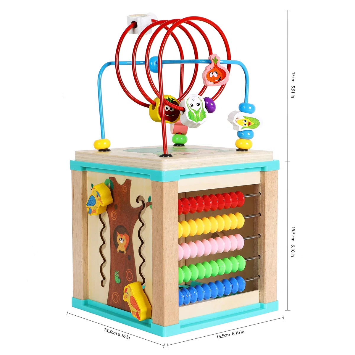 TOWO Labyrinthe de Perles Cube d'activité en Bois-5 activités montagnes russes boulier roues dentées engrenages horloge zig zag toboggan-jouets éducatifs précoces pour bébé 1 an Montessori