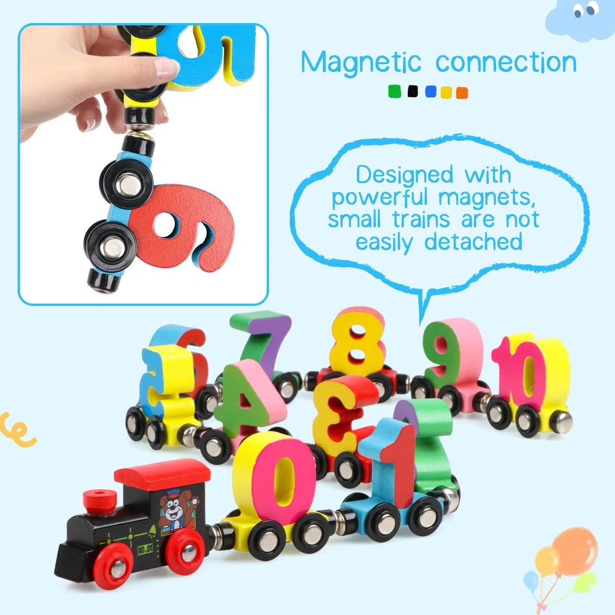 jacootoys Jacoboys 12PCS Enfants en Bois Aimant numéro Train Set, 3-5 Ans Bambin numéro Voiture, garçons et Filles Montessori Toy Gift