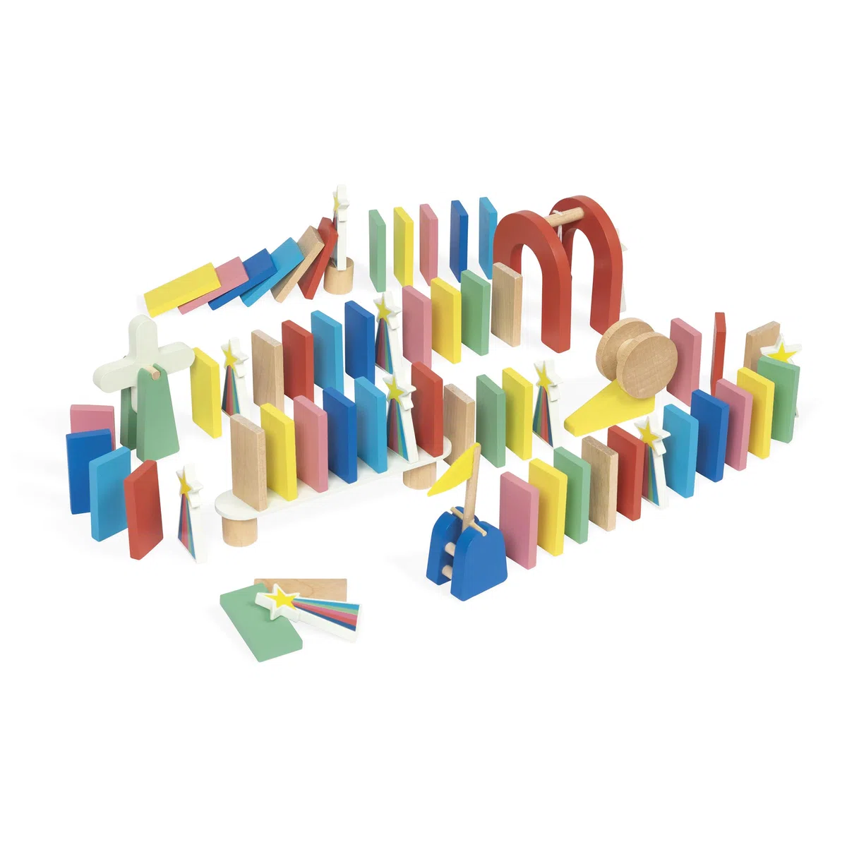Janod - Jeu de Course de Dominos - Création Circuits et Parcours Dominos - Pack Complet 100 Pièces + Accessoires - Dès 3 Ans