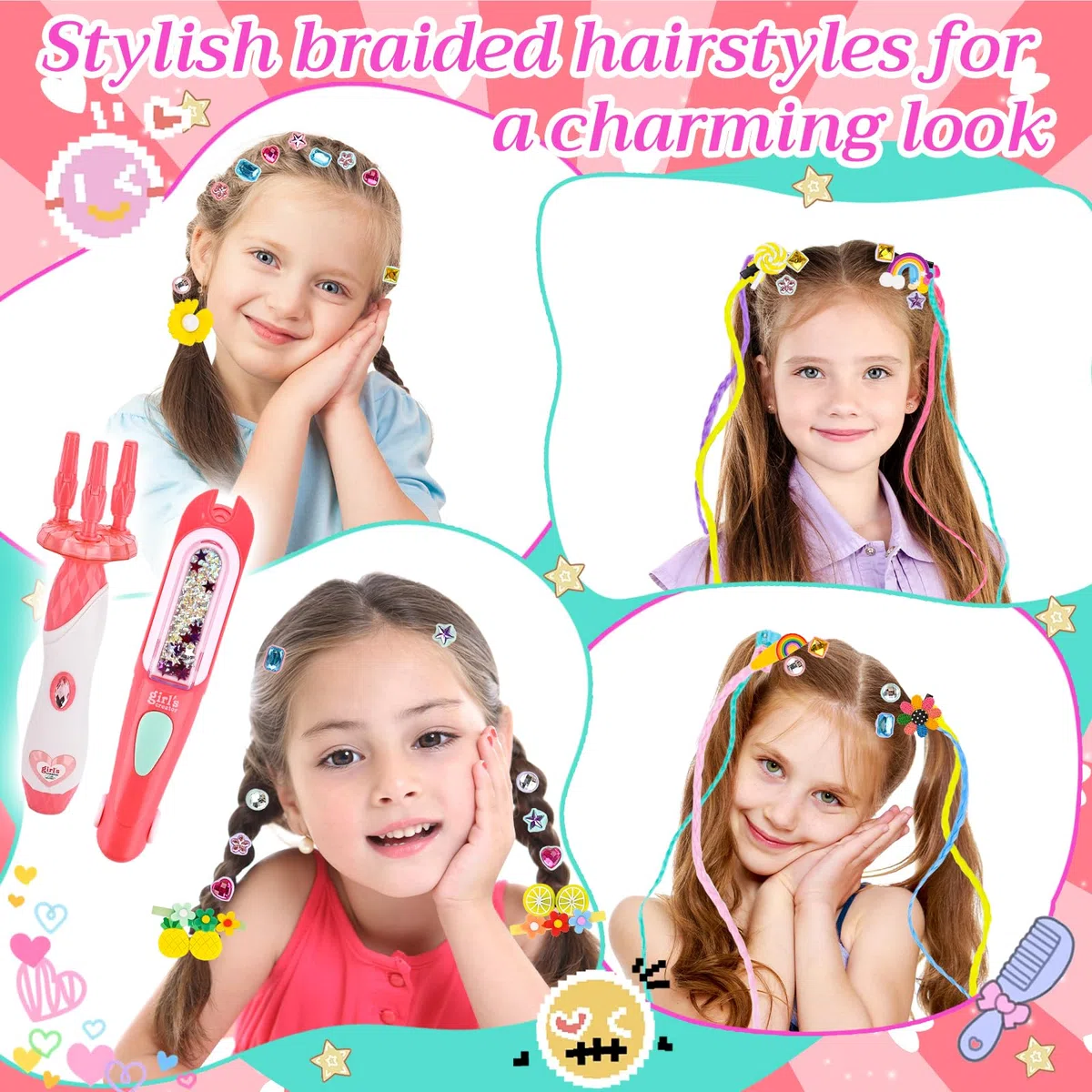Cadeau Fille 5 6 7 8 9 10 Ans,Machine a Tresser Les Cheveux Fille,Machine Strass Cheveux,Kit Gemmes Cheveux,Jeu Créatif,Cadeau pour Réaliser des Coiffures Uniques