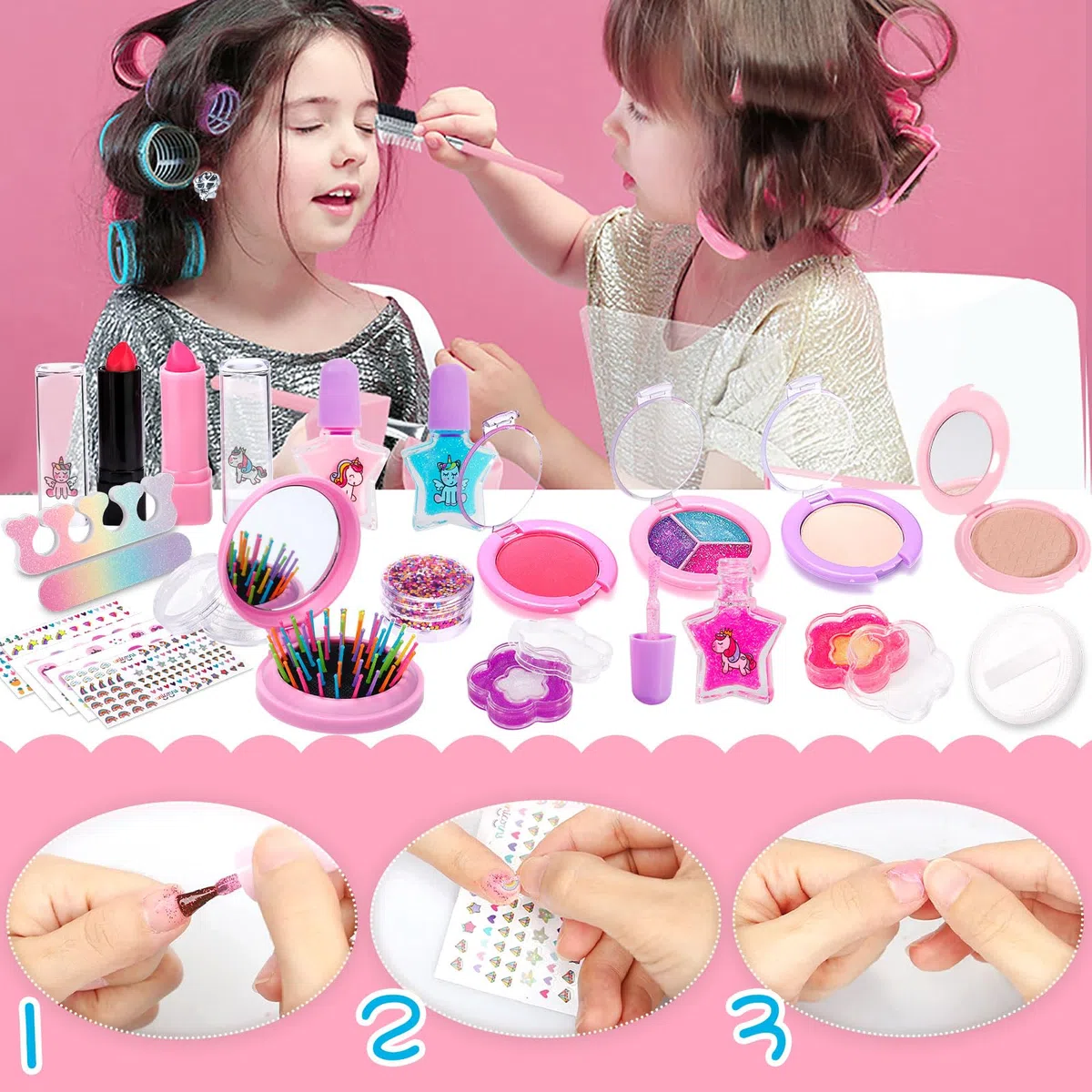 Maquillage Enfant Jouet, 38pcs Lavable Malette, Coffret Makeup Set pour Filles, Cadeau de Noël d'Anniversaire pour 4-10+ Ans