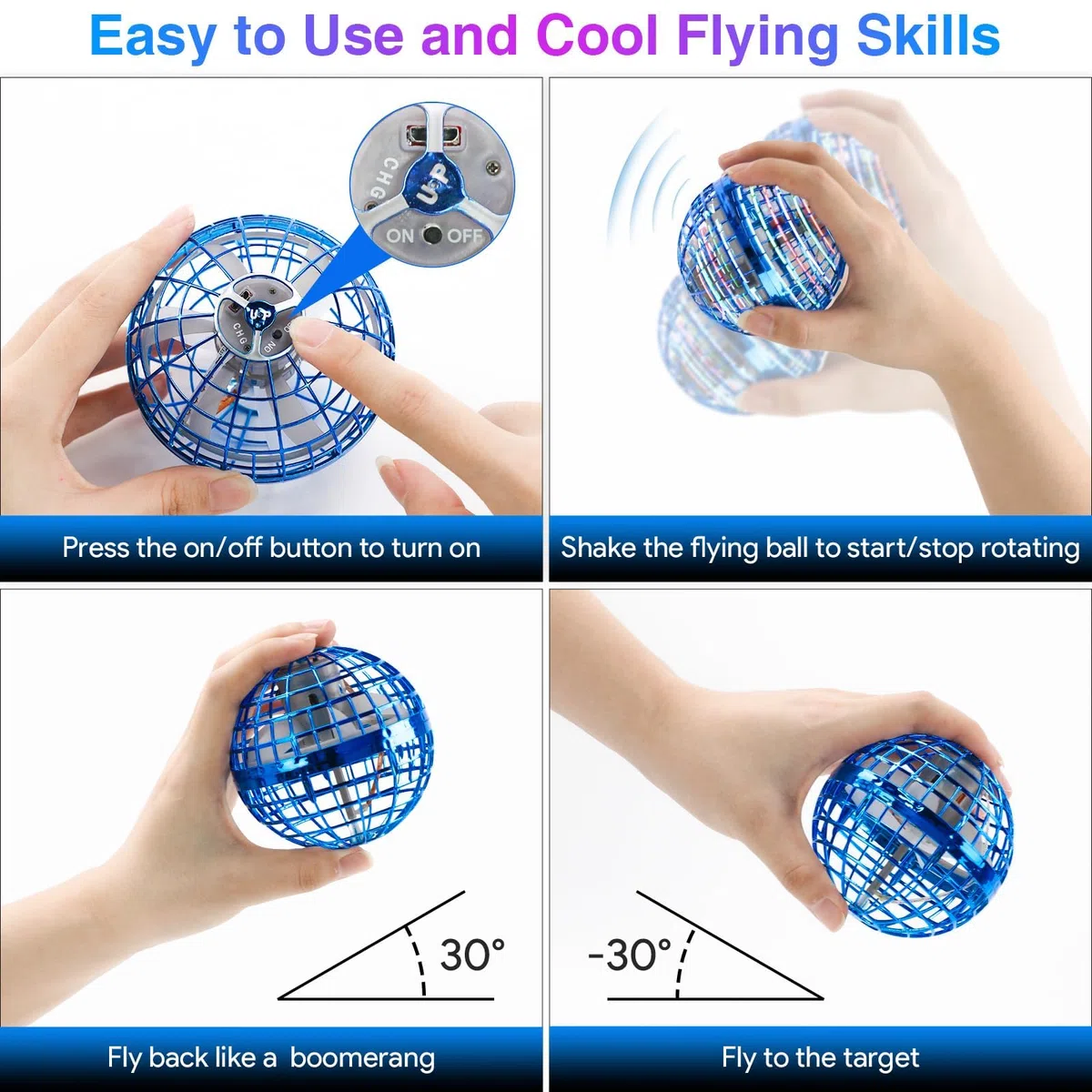Boule Volante,Jouet Lumineux, Boule Magique，Magique Mini Drone Cadeau Enfant,Flying Boomerang Hand Spinner Jeux Extérieur Intérieur Enfant (Bleu)
