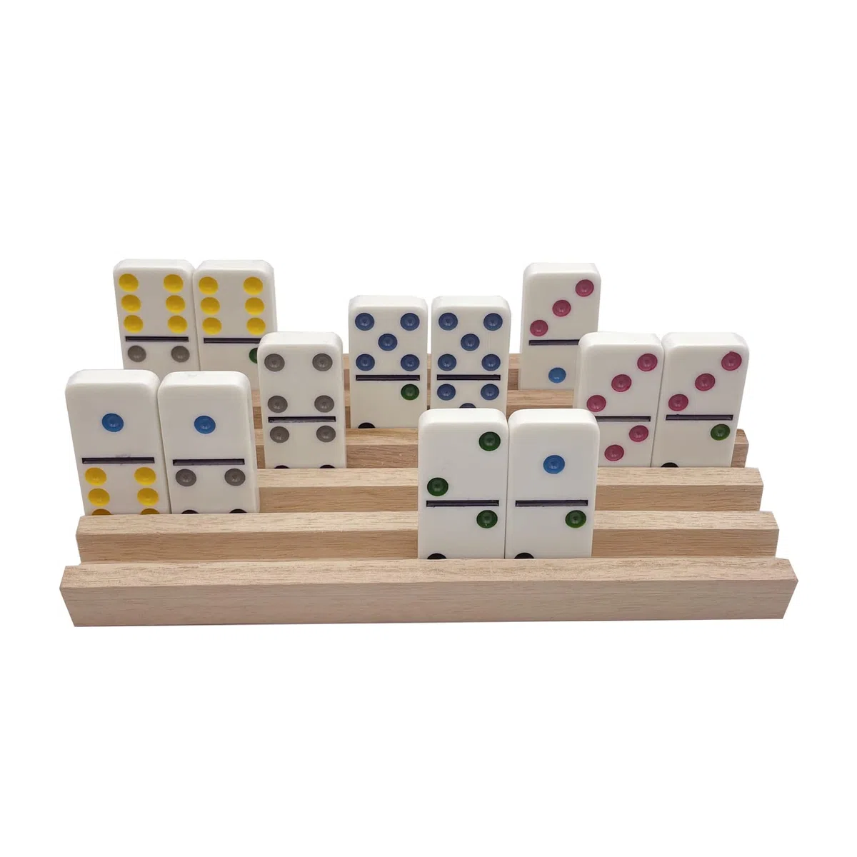SUTIMSHE Lot de 8 plateaux de domino en bois naturel pour trains mexicains, supports de tuiles de domino, support double pour 12 carreaux, poulet et autres jeux de dominos, dominos non inclus