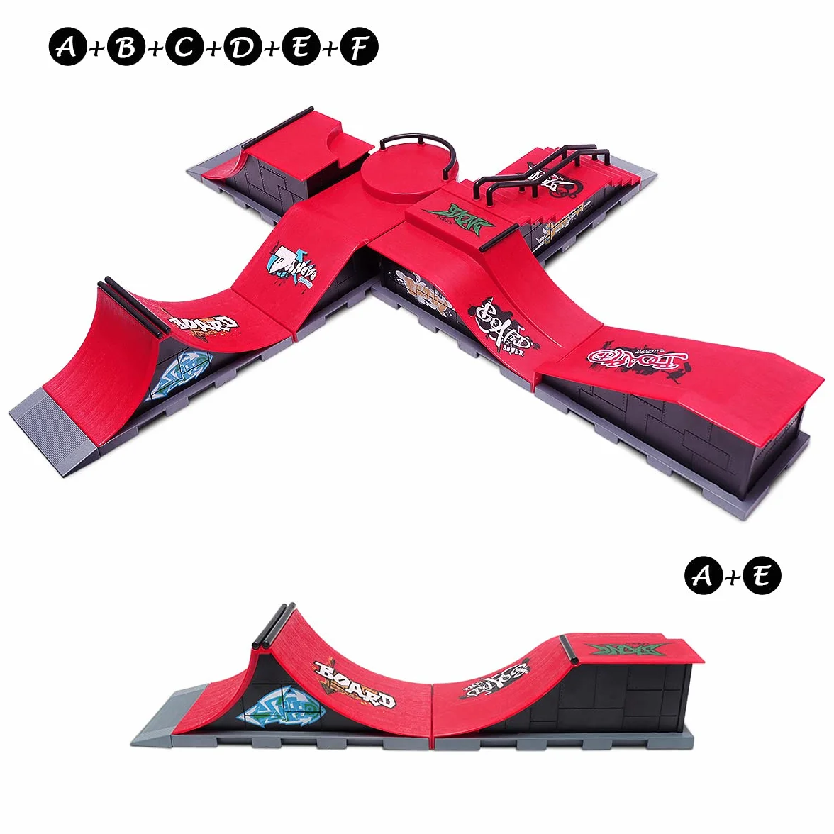 KETIEE Rampes de Skatepark, Skate Park Kit Rampe de Touche avec Mini Finger Skateboard Jouet Cadeau (E)