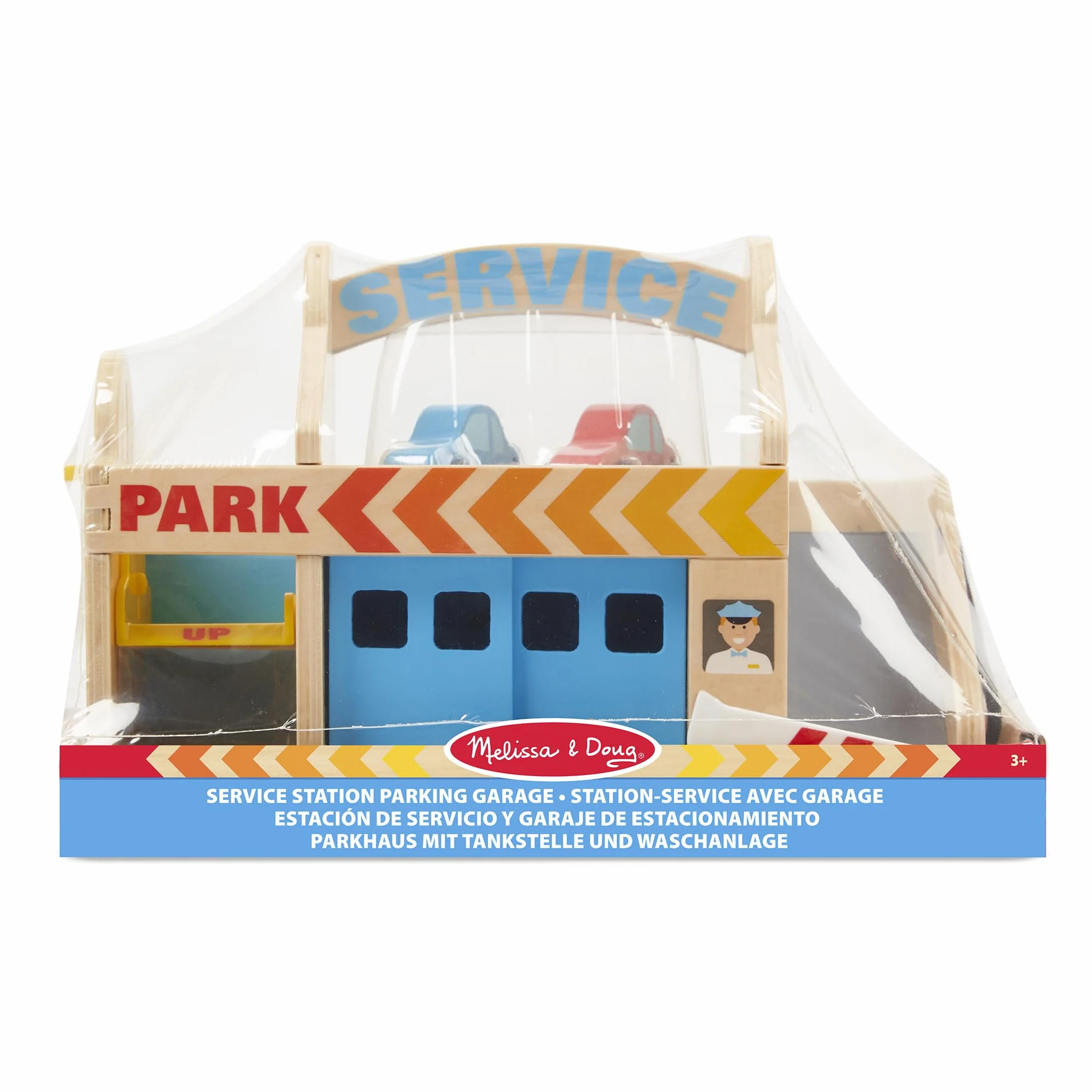 Melissa & Doug - Station Service - Garage À Niveaux Avec 2 Véhicules - Voiture Enfant - Jeu Imitation - Jouet En Bois - Jouet D'Activité, De Développement Et D'Apprentissage - Cadeau Enfant 3 Ans Et +