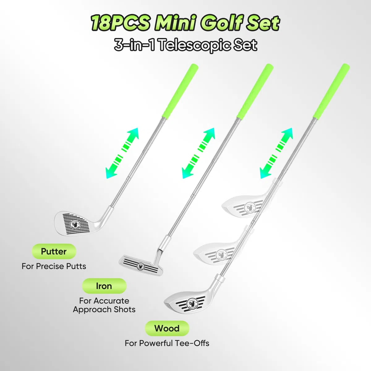 Coffret de Golf pour Enfants avec retourneur de balles Automatique et balles Lumineuses à LED | 18 pièces, Cadeau pour garçons et Filles de 3 à 8 Ans | Comprend des Clubs rétractables