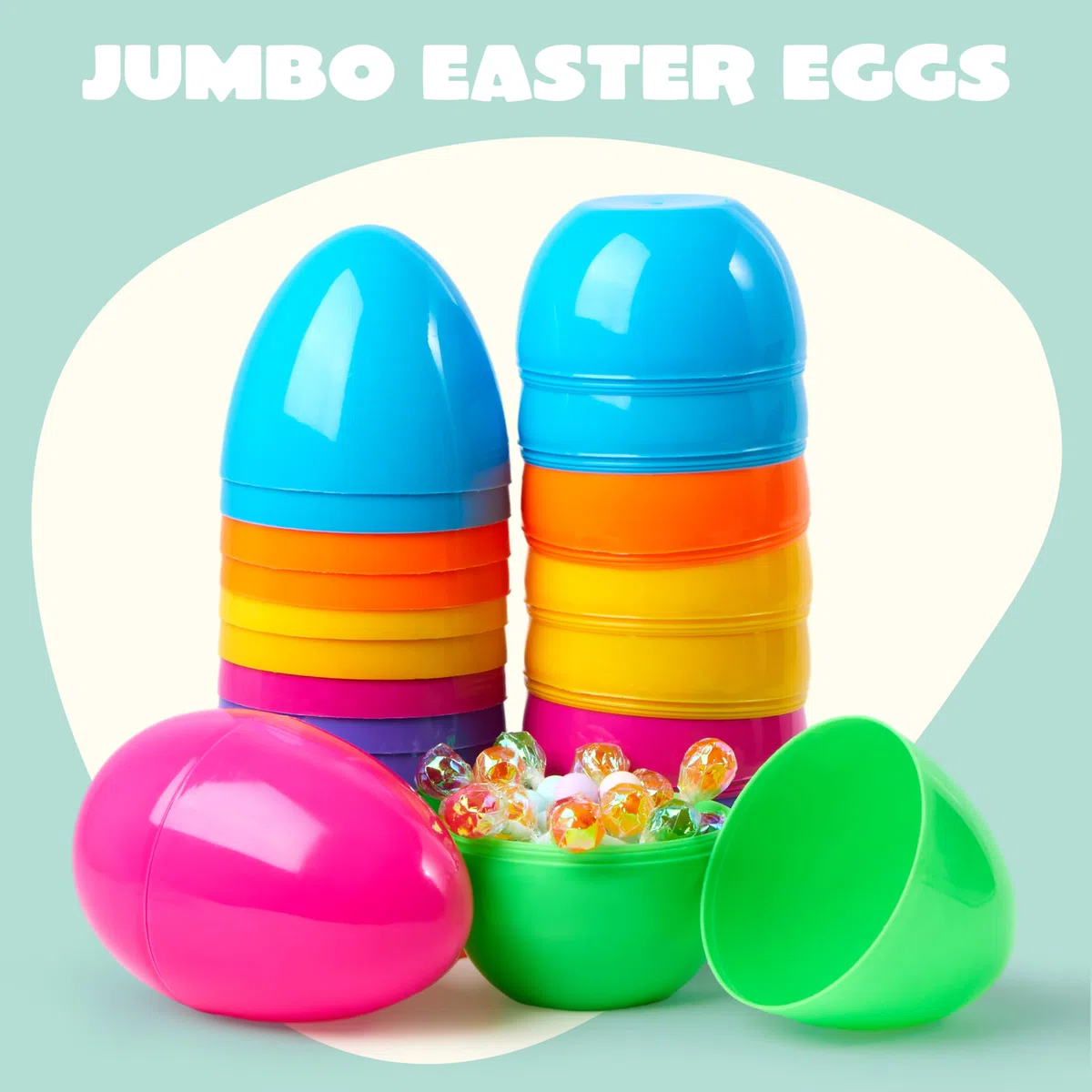 JOYIN Lot de 12 œufs de Pâques Jumbo - 15,2 cm - En plastique - Colorés - Œufs vides à remplir pour le jeu de recherche d'œufs de Pâques - Jouets pour tout-petits - Remplissage pour remplissage de