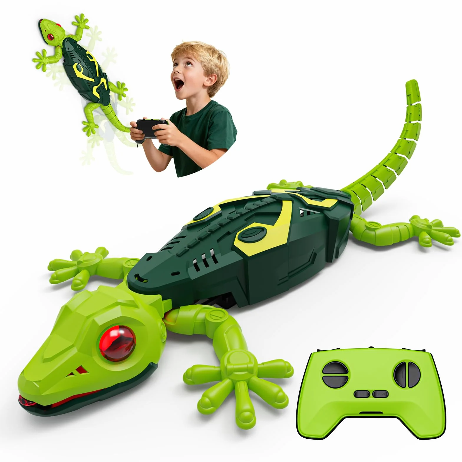 Gecko Radiocommandé Qui Rampe sur Le Sol, Et Les Murs Jouet Lézard Robot Vivant avec Yeux Lumineux,Cadeau Lézard Robot Grimpeur pour Garçons 3 4 5 6 7 8 Ans, Jouet Caméléon de Noël