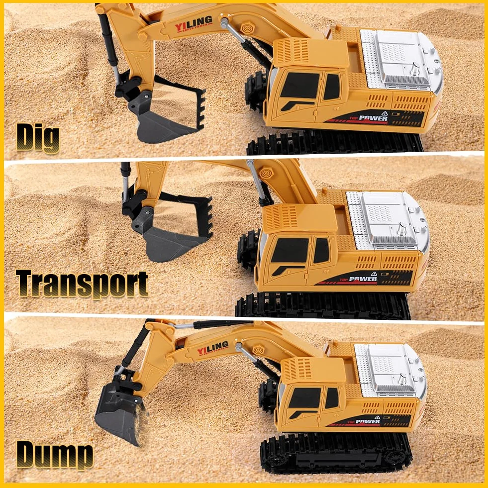 Pelleteuse Télécommandée Tracteur de Construction Télécommandé Enfant, 9 Canaux 1:20 Télécommande Tracteur Digger avec Lumière et Son, Excavatrice Jouet Cadeaux de Noël pour enfants 3 4 5 6 7 8 9-12