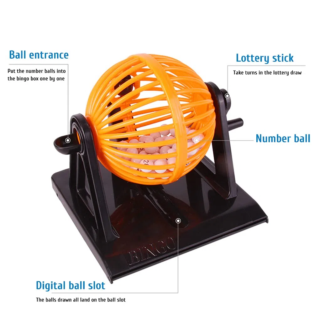 Ensemble de Jeu de Bingo, Cage Ronde en Plastique, 90 Boules de Bingo, 12 Cartes de Bingo, Jeu Familial pour Enfants de Plus de 6 Ans (12 * 12cm)