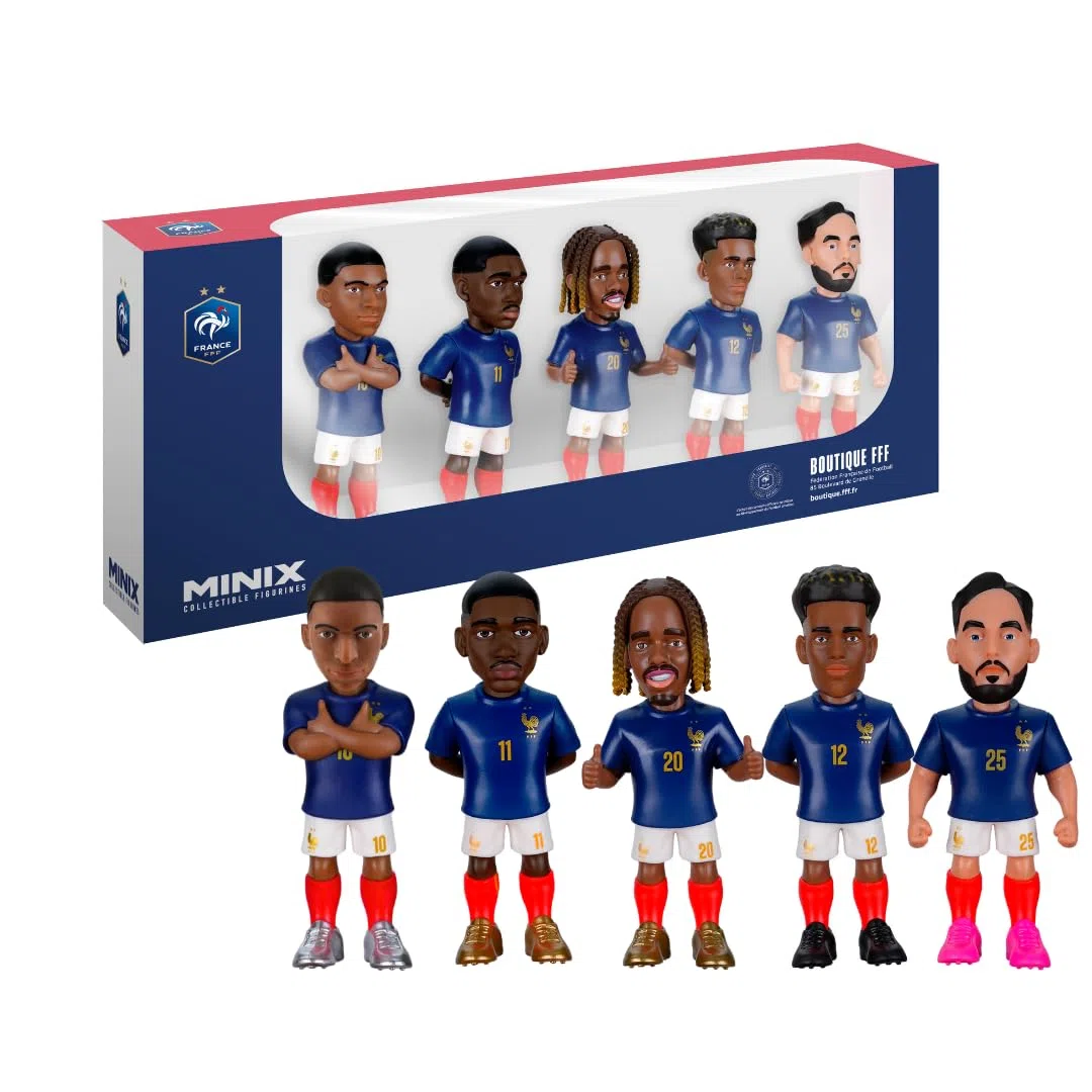 MINIX - Football Stars - Coupe du Monde - Pack - France - 5 Figurines - Figurine à Collectionner 7 cm (Mbappé, Dembelé, Barcola, Doué, Cherki)