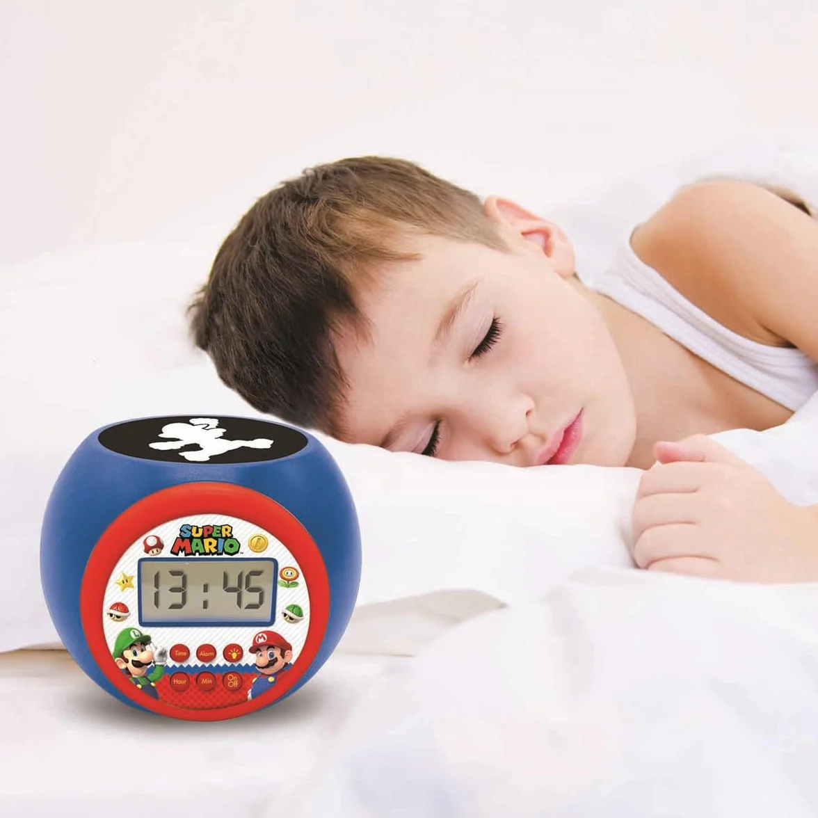 Lexibook - Nintendo Super Mario Réveil-projecteur, avec Fonction Alarme et répétition Snooze, veilleuse avec minuterie, écran LCD, à Piles, RL977NILXB