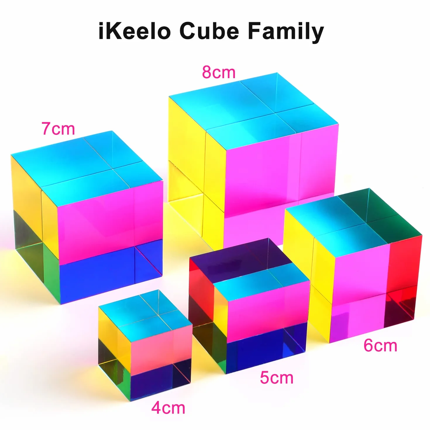 iKeelo Cube de Couleurs (60mm) avec Support – Cyan, Magenta, Jaune – Cube Optique Magique, Jouet Physique Fantaisie pour Anniversaire et Noël