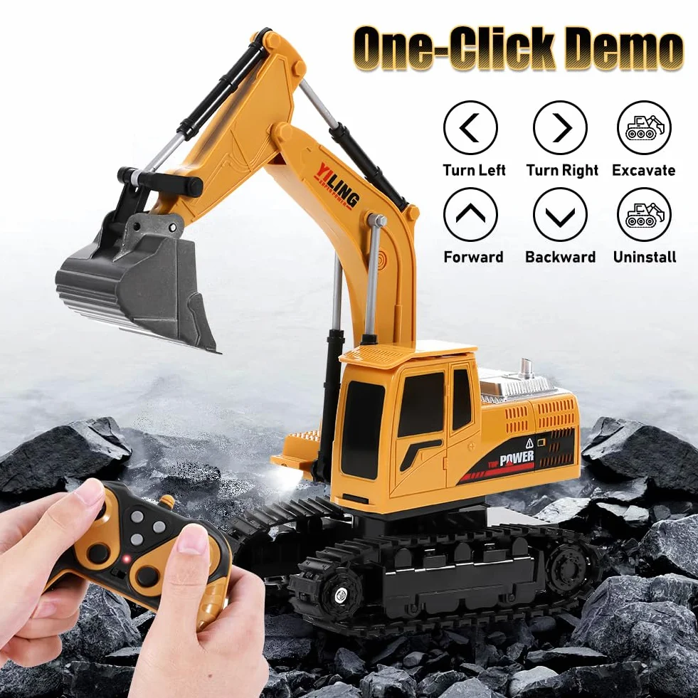 Pelleteuse Télécommandée Tracteur de Construction Télécommandé Enfant, 9 Canaux 1:20 Télécommande Tracteur Digger avec Lumière et Son, Excavatrice Jouet Cadeaux de Noël pour enfants 3 4 5 6 7 8 9-12