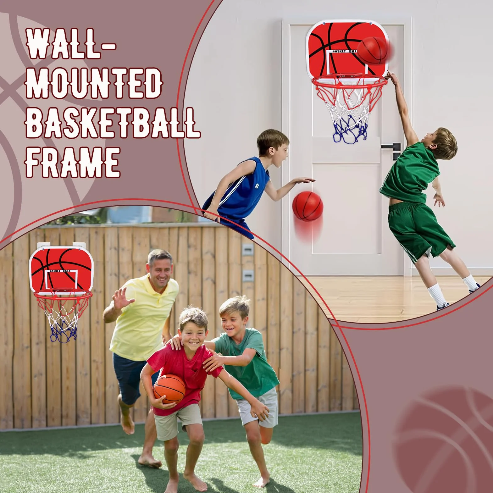 Mini Panier de Basket Enfant Interieur, Panier Basket Mural Set ExtéRieur, avec 2 Ballons de Basket et pompepanier, Jeux de Basketball, Facile à Assembler pour I'extérieur Bureau à la Maison Chambre