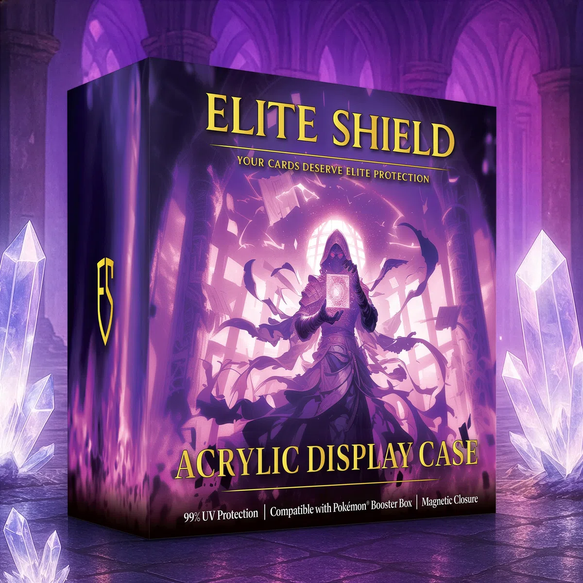 Elite Shield Protection Acrylique Display Booster Box – Compatible avec PKM Booster Box – Anti-UV 99%+ – Fermeture Magnétique Ultra Puissante – Protection Rigide Premium
