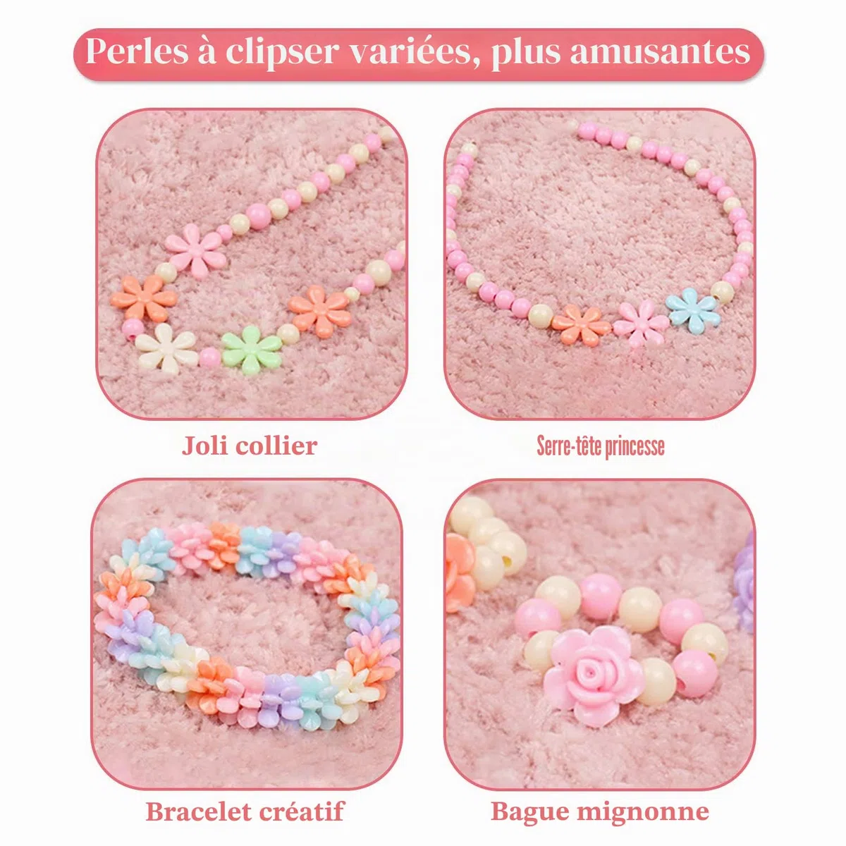 Enfants Bricolage Perles Set, 2000 Pièces Bracelet Perle pour Fabrication de Bracelets,Collier, Kit Fabrication Bijoux Jeux Bricolage pour Filles