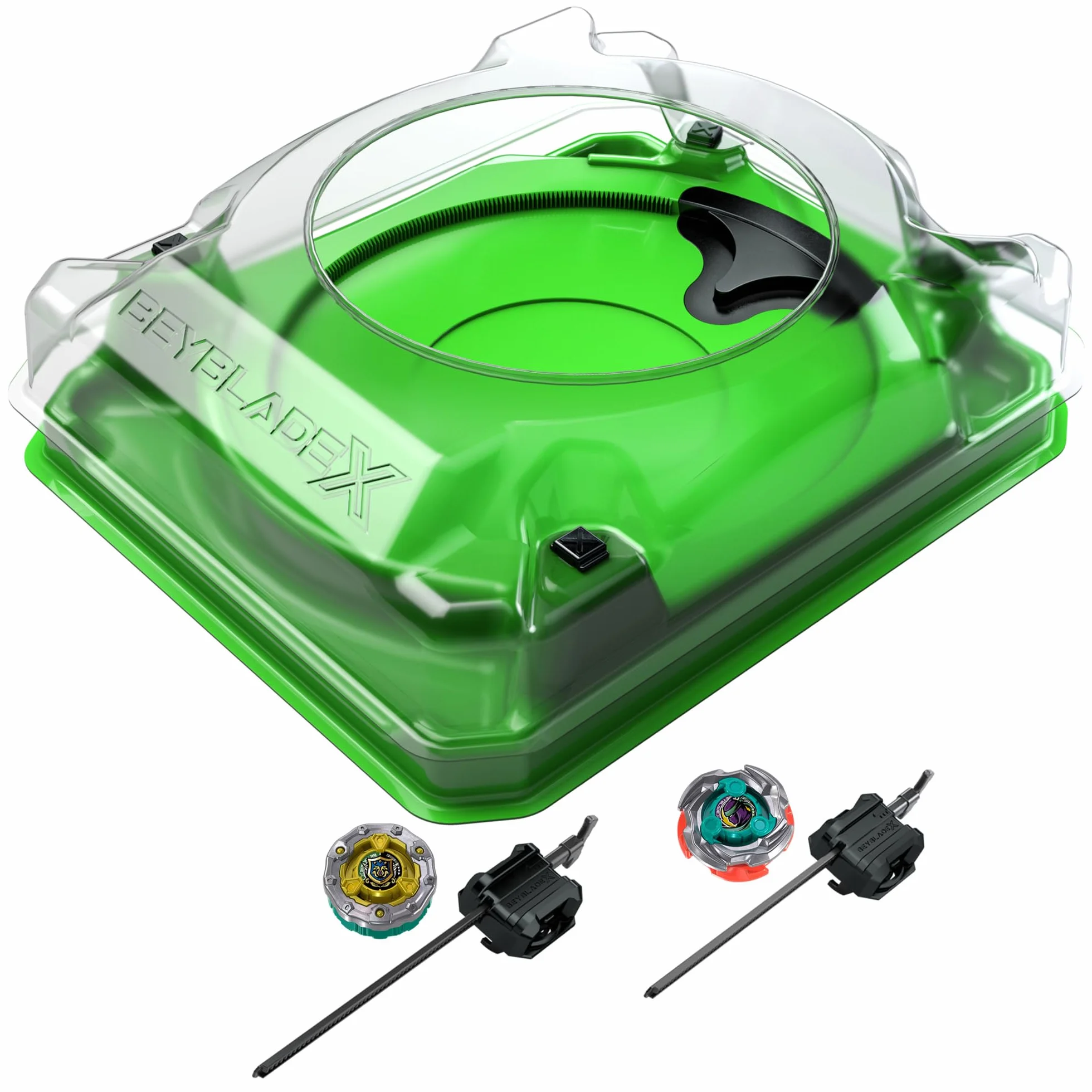 Beyblade X Set de Combat Attaque sournoise avec arène Beystadium, 2 toupies de compétition Takara Tomy à Rotation Droite, 2 lanceurs, dès 8 Ans