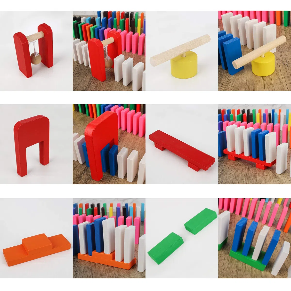 Calmado - Dominos en Bois 370 Pièces – Set Domino Rally pour Enfants et Famille – Dominos Colorés pour Construire et Jouer – Édition Party XXL avec Sac, Instructions et Accessoires