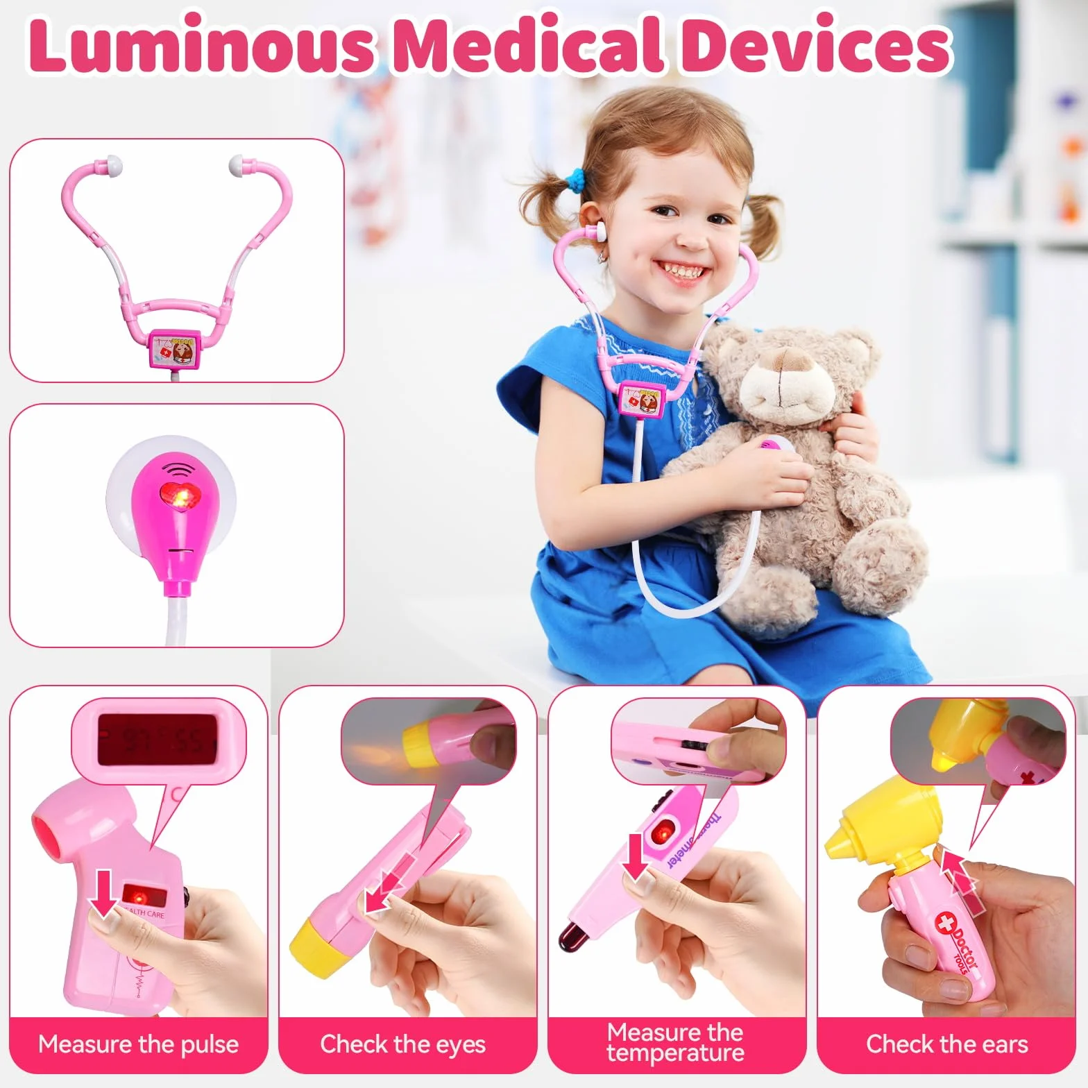 Malette Docteur Enfant,Kit de Médecin Jouets,Kit de Médecin Déguisement de Docteur Enfant,Trousse Docteur,Jeu d’Imitation,Cadeau pour Enfants Garcons Filles,Lumières et Sons