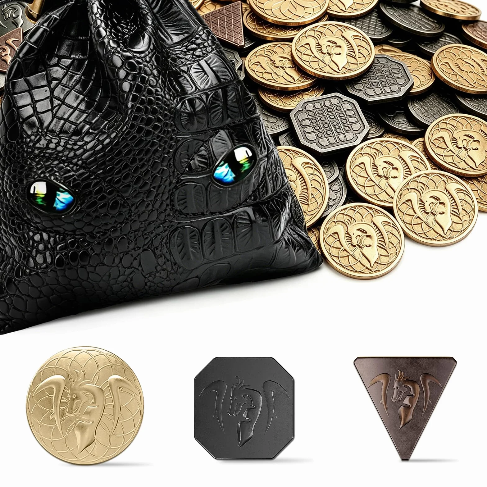 Byhoo 120 pièces en métal, Argent et cuivre pièces du MDN pour RPG, Accessoires du MDN avec Sac en Cuir PU comme Cadeaux du MDN pour JDR