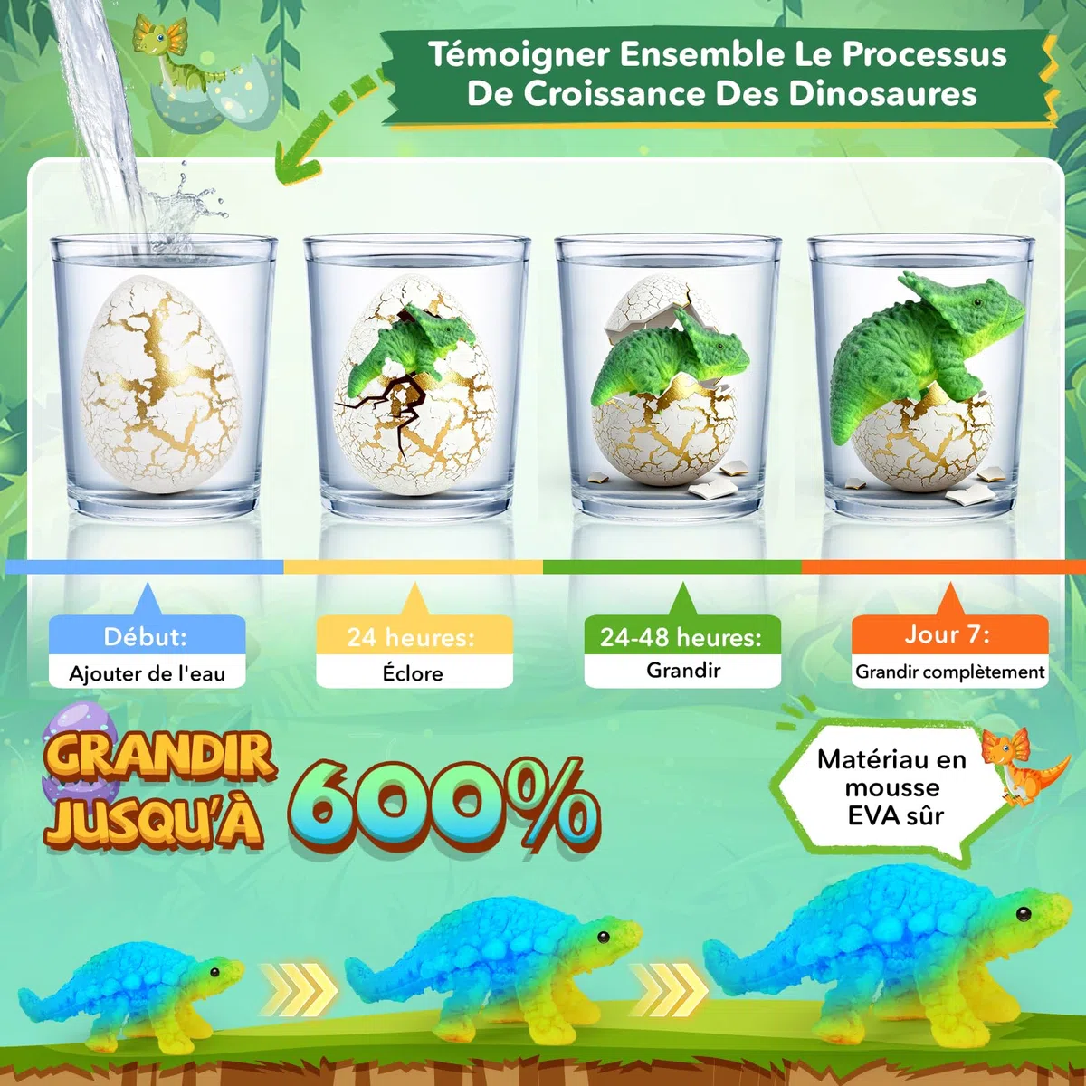 JONRRYIN Œufs Arc-en-Ciel à Éclore avec Dinosaures pour Enfants, Lot de 6 Œufs Surprise Dinosaur à Éclosion Magiques Jouets de Croissance, Idées Cadeaux pour Pâques ou Anniversaire Enfants 3+ Ans