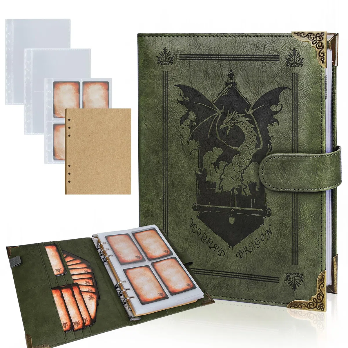 Foliant of Recollection TTRPG Porte-cartes avec sort magique pour DnD/RPG, livre de magie de poche et porte-cartes de référence, accessoires de jeu pour débutants et maîtres DnD avec 40 cartes de