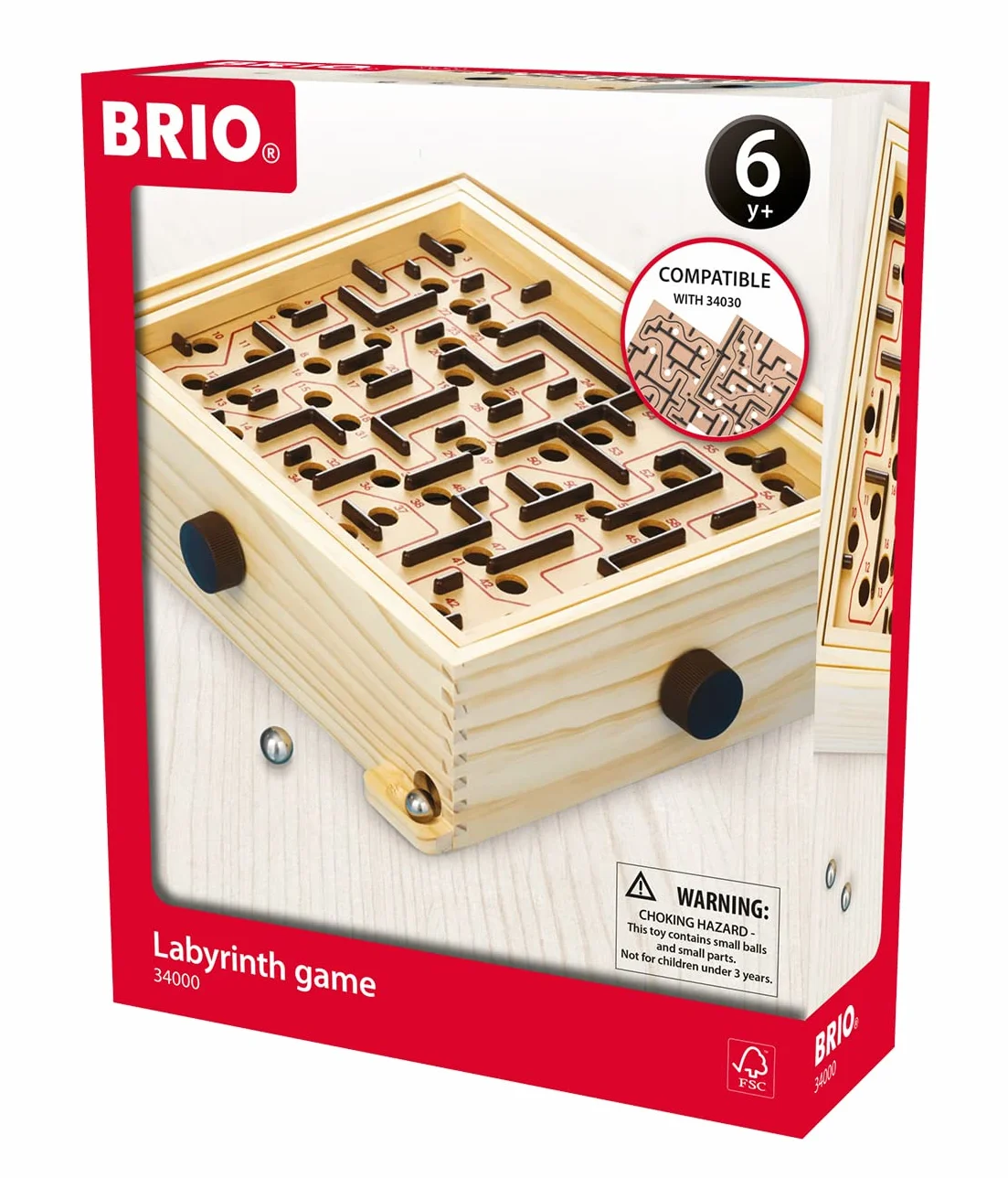 BRIO - 34000 - Jeu de Labyrinthe (L'original) - Jeu d'adresse en bois - 1 joueur - Développe la motricité fine et la coordination - Sans pile - Pour enfants et adultes dès 6 ans