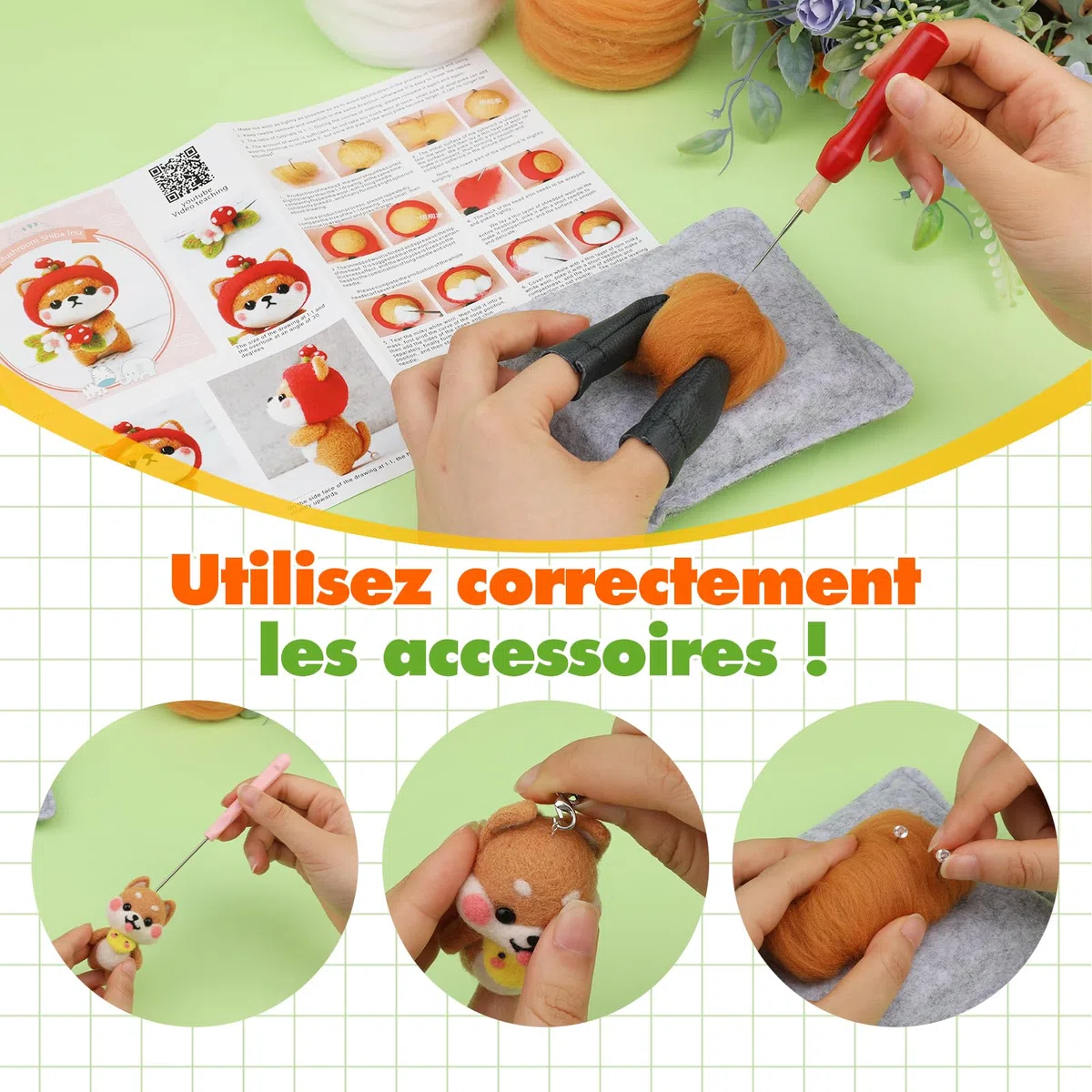 Kit De Feutre Aiguilleté pour Débutants, De Laine Comprend 8 Pièces Instructions pour Animaux Outils De Base De Feutre Mat, Et Fournitures