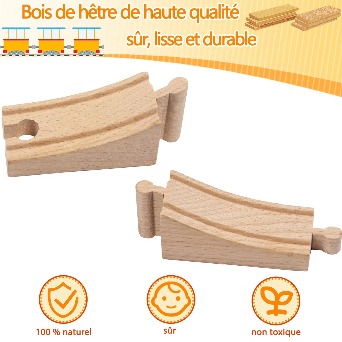 Kit de rails en bois, compatible avec tous les accessoires de chemin de fer en bois et rails en bois, robustes et durables, kit d'extension pour modélisme, jeu créatif pour enfants à partir de 3 ans