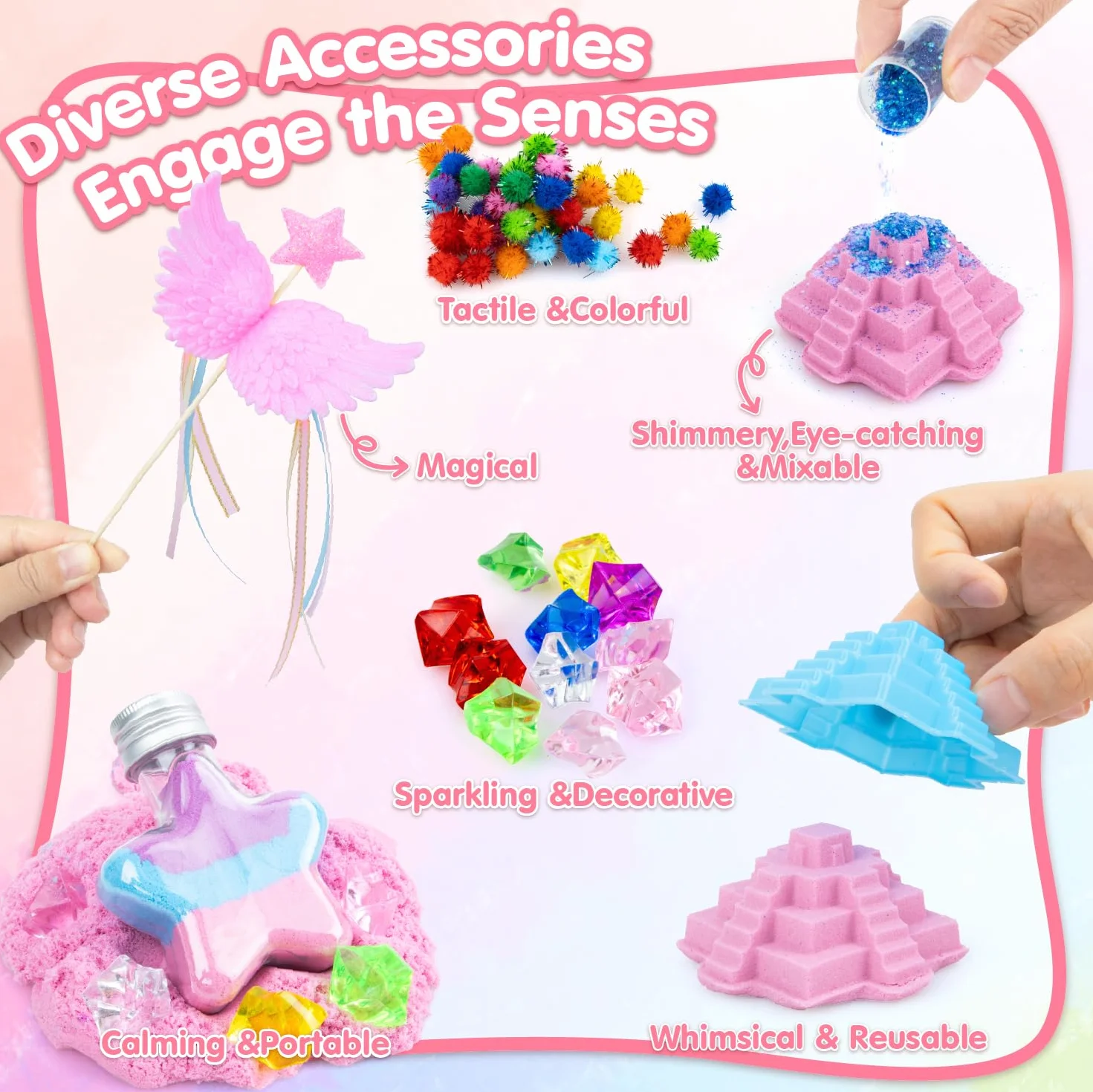 snookids Sable Magique, Sable pour Bac a Sable Coffret de Licorne, Comprenant 24 Moules à Sable, 3 Licornes, Coquillage Avec Couvercle et Un Jouet Sensoriel pour Les Enfants 3 4 5 6 7 8 9+ Ans