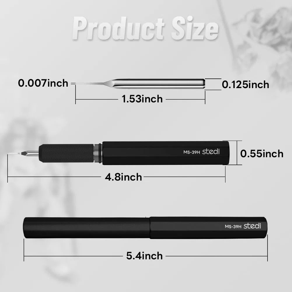 stedi MS-39h-34 Lames à tracer en acier tungstène pour modélisme de loisir, maquette RG, kit de modélisme Gundam, pour tracer une ligne, graver, ligne de panneau, résine, 0.2 mm, noir