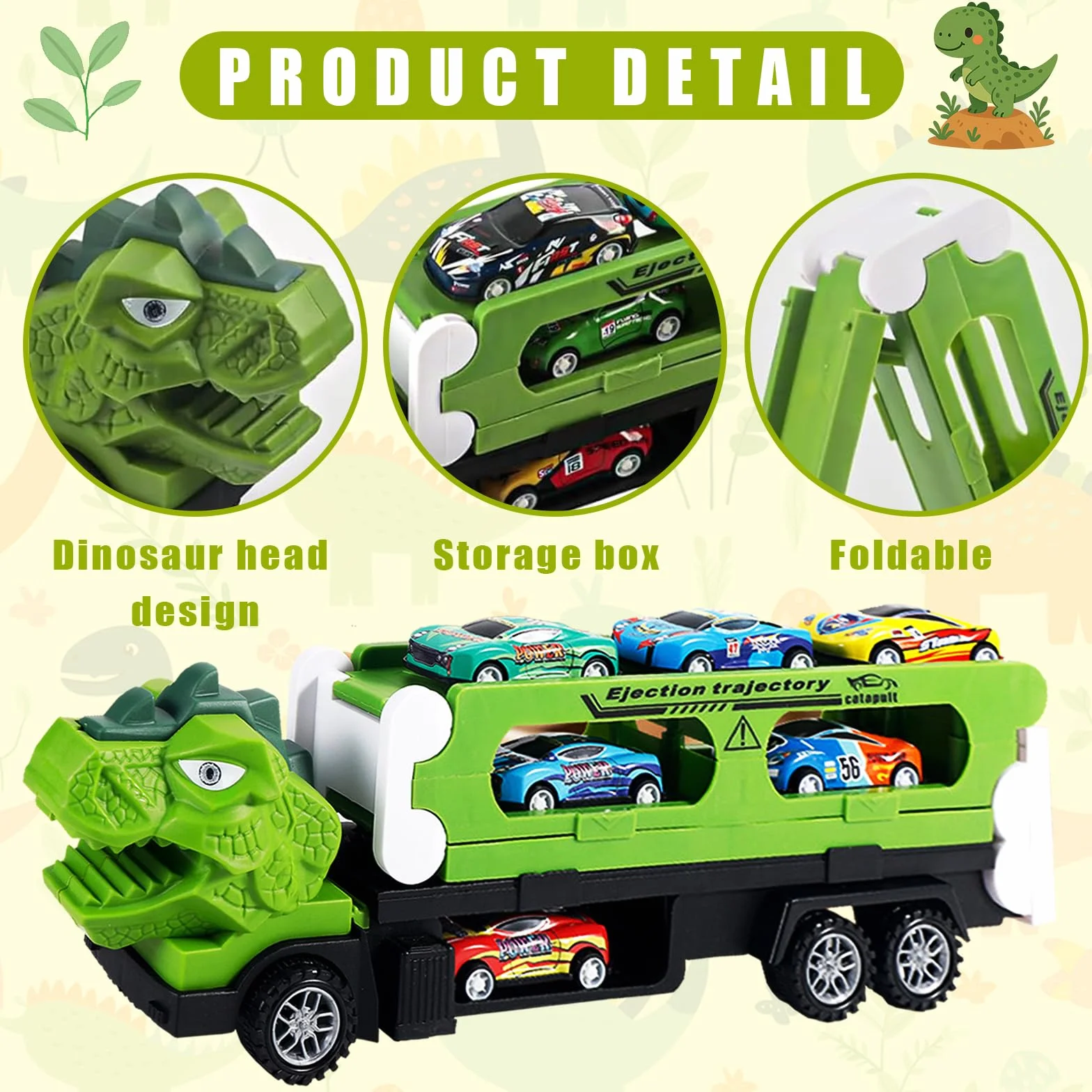 Kit de transport dinosaure 2 en 1 avec 12 voitures jouets en métal, circuit de course portable pour enfants, camion de transport et circuit de course, cadeau pour garçons de 3 à 8 ans