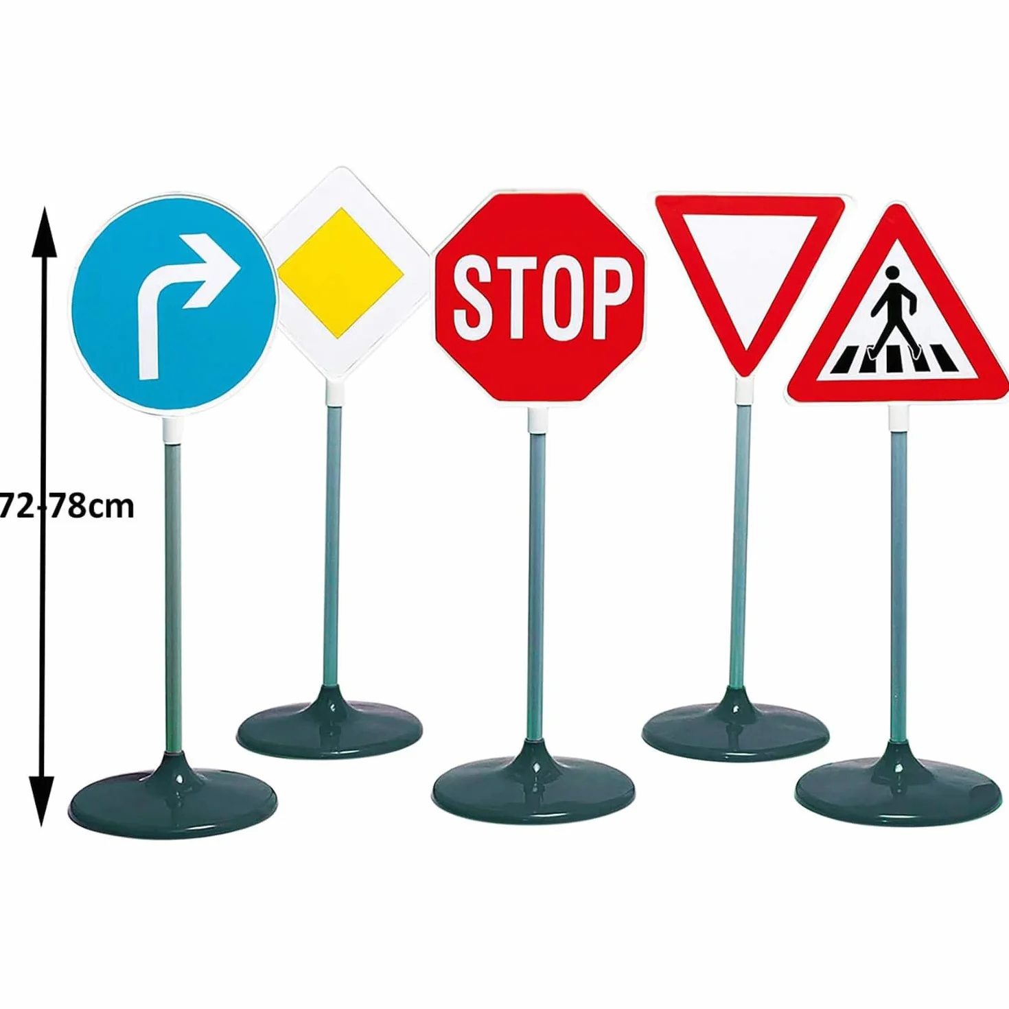 Theo Klein 2980 Set de 5 panneaux de signalisation I Pour initier les petits cyclistes à la sécurité routière I Hauteur des panneaux: env. 73 cm I Jouet pour enfants à partir de 3 ans