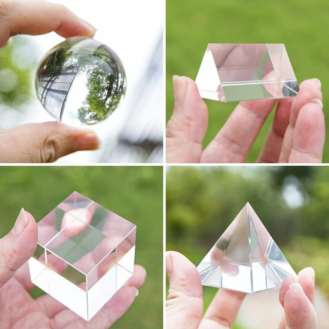 HDCRYSTALGIFTS Lot de 4 prismes optiques K9 de 50 mm avec chiffon de nettoyage pour enseigner, jouer, photographier